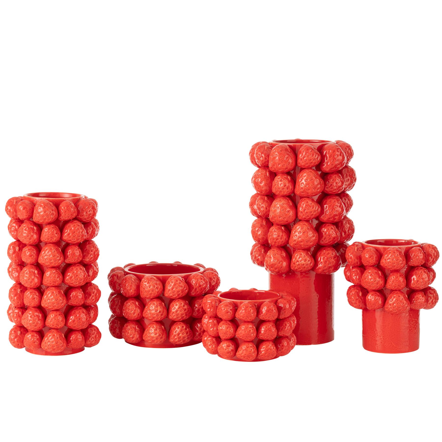 J-Line vaas Strawberries - keramiek - rood - large - 34.5 cm hoog