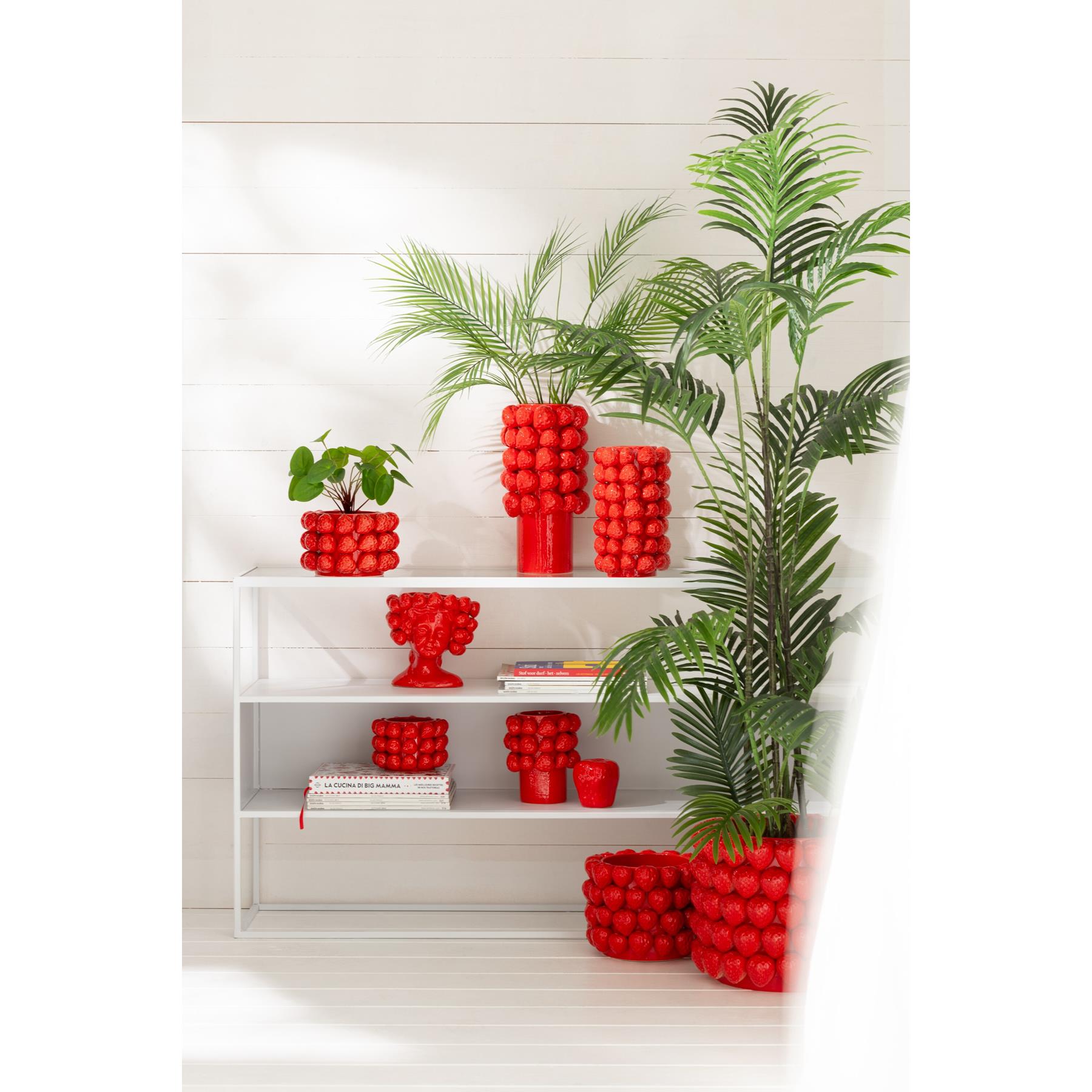 J-Line vaas Strawberries - keramiek - rood - large - 34.5 cm hoog