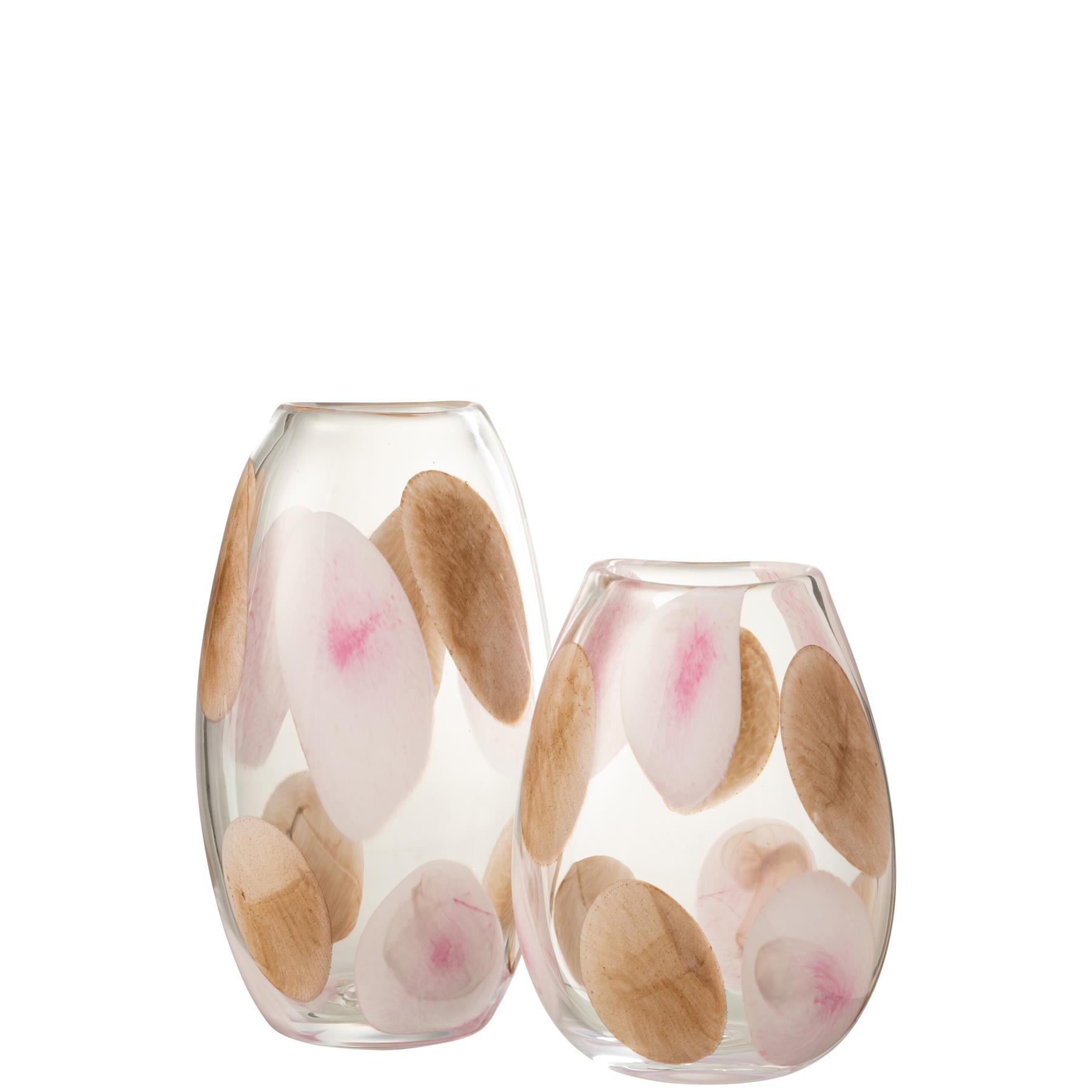 J-Line vaas Momo - glas - roze|bruin - large - 34.5 cm hoog