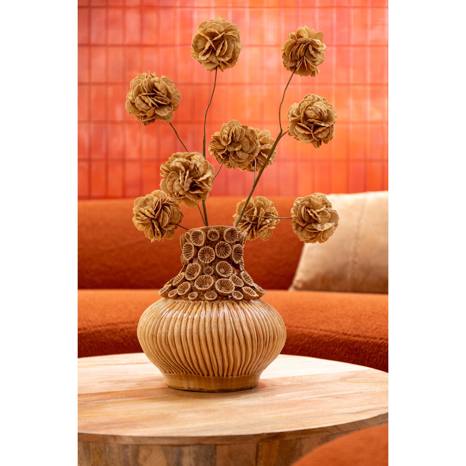 J-Line Vaas Gourd Koraal - keramiek - oker - Ø 32 cm