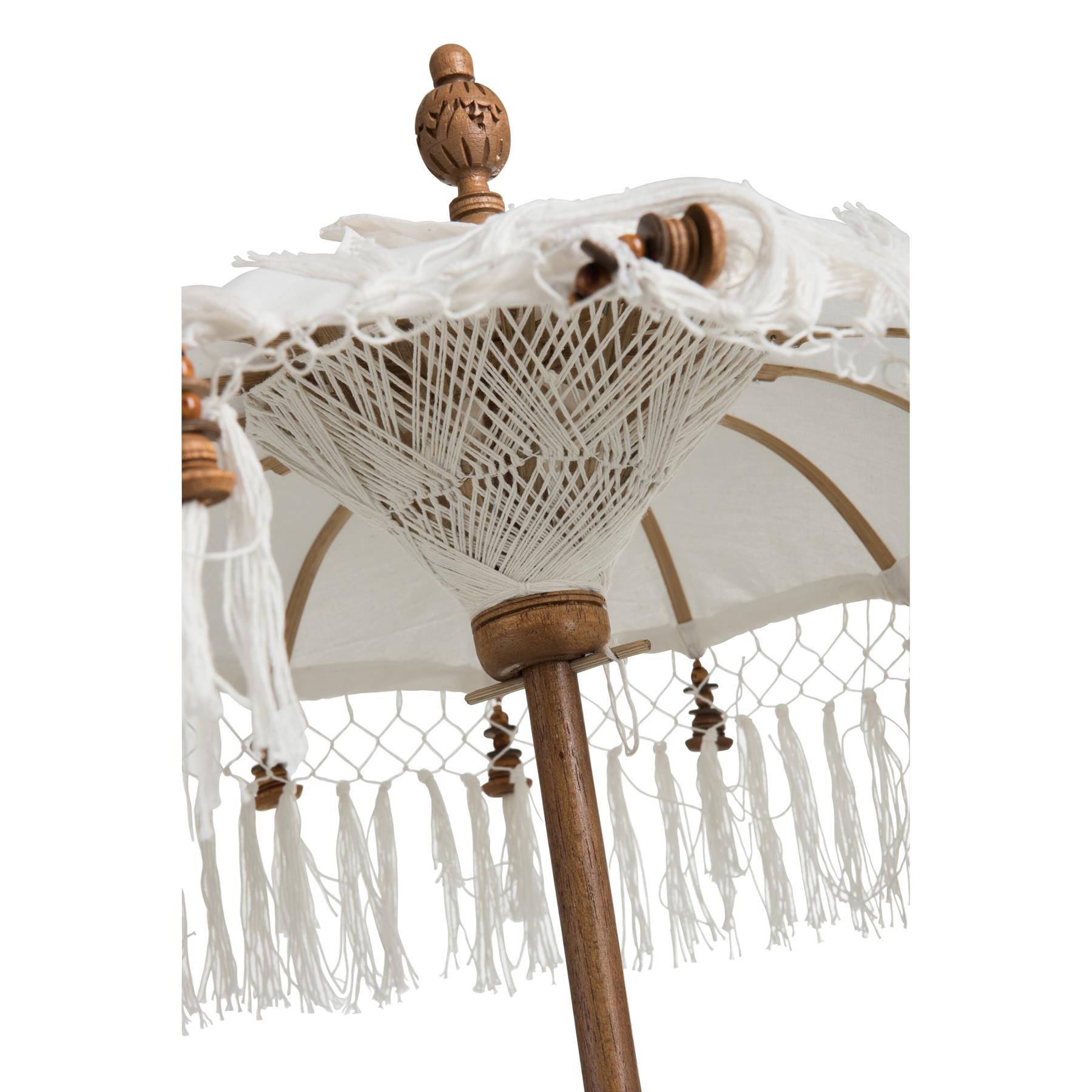 J-Line Parasol+Voet+Kwast Katoen|Hout Wit Bruin Small