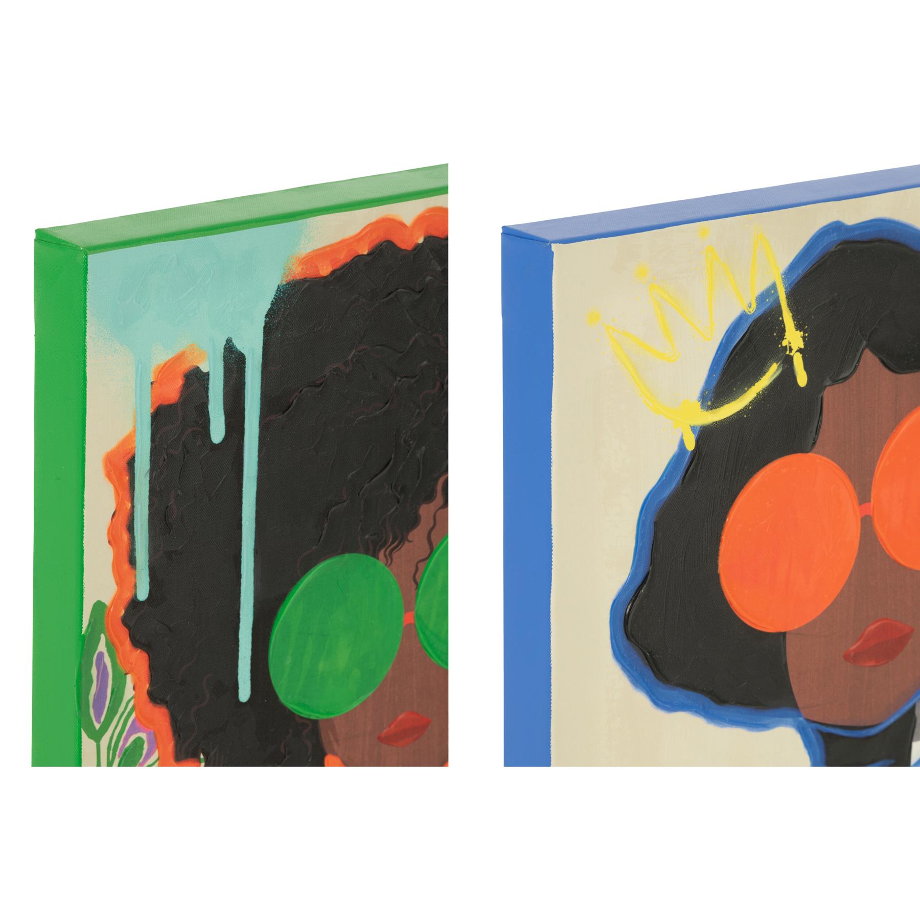 J-Line wanddecoratie Vrouw Popart - canvas - mix - small - 2 stuks