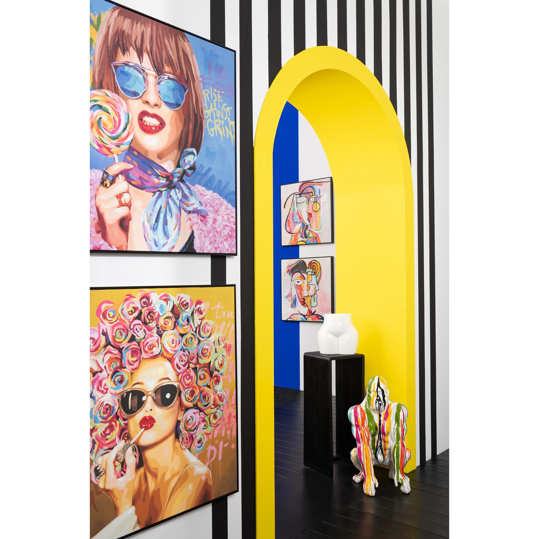 J-Line wanddecoratie Abstract Gezichten - canvas|verf - mix - 2 stuks