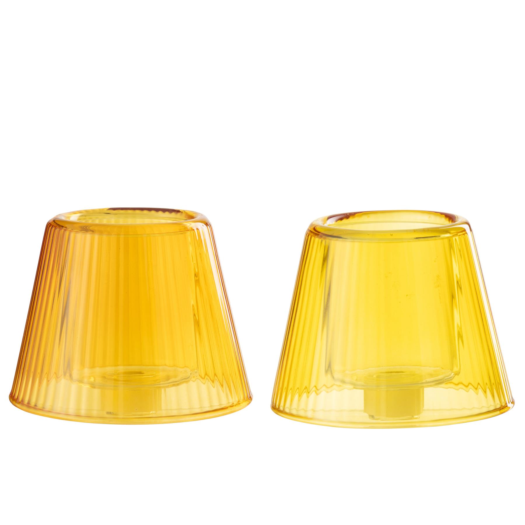 J-Line theelichthouder Hoed - glas - oranje|geel - 2 stuks