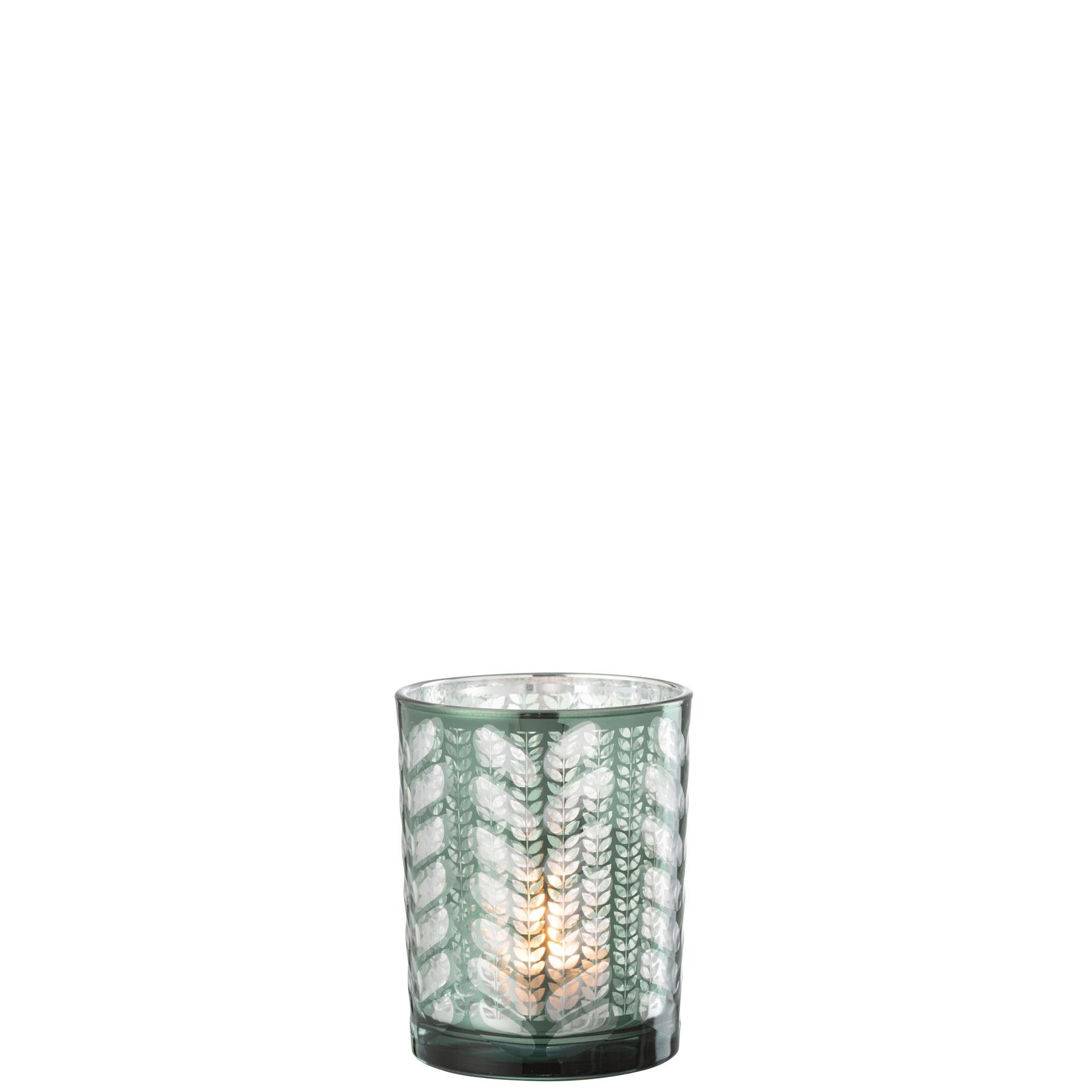 J-Line windlicht Visgraat - glas - groen|zilver - medium