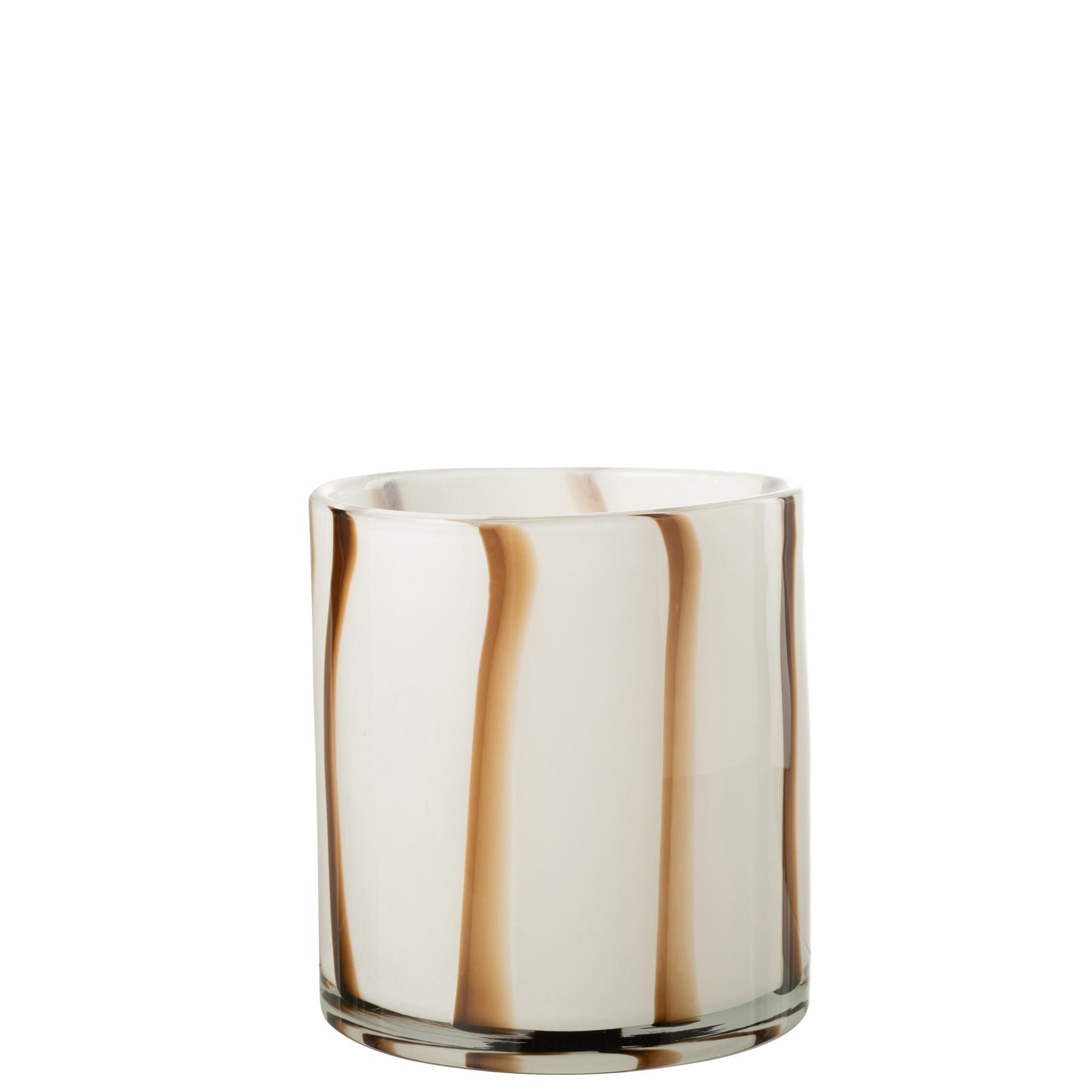 J-Line windlicht Strepen Safari - glas - wit|bruin - medium