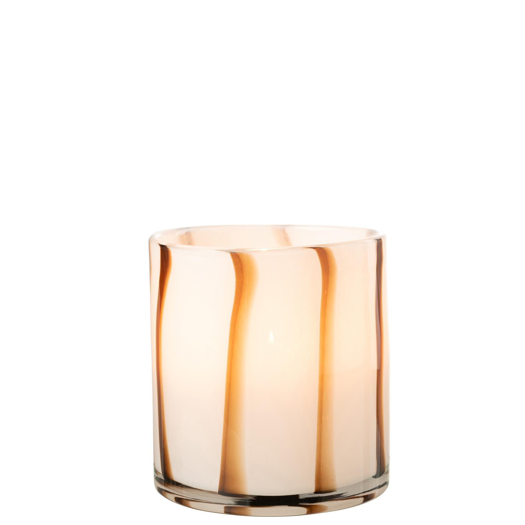 J-Line windlicht Strepen Safari - glas - wit|bruin - medium