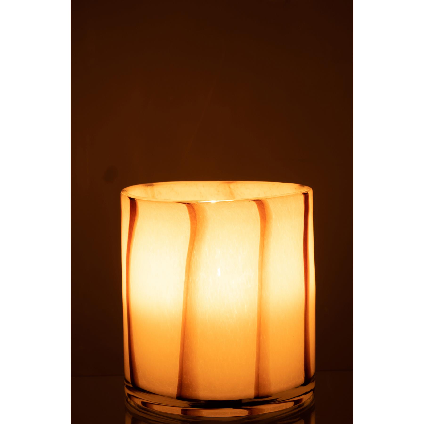 J-Line windlicht Strepen Safari - glas - wit|bruin - medium
