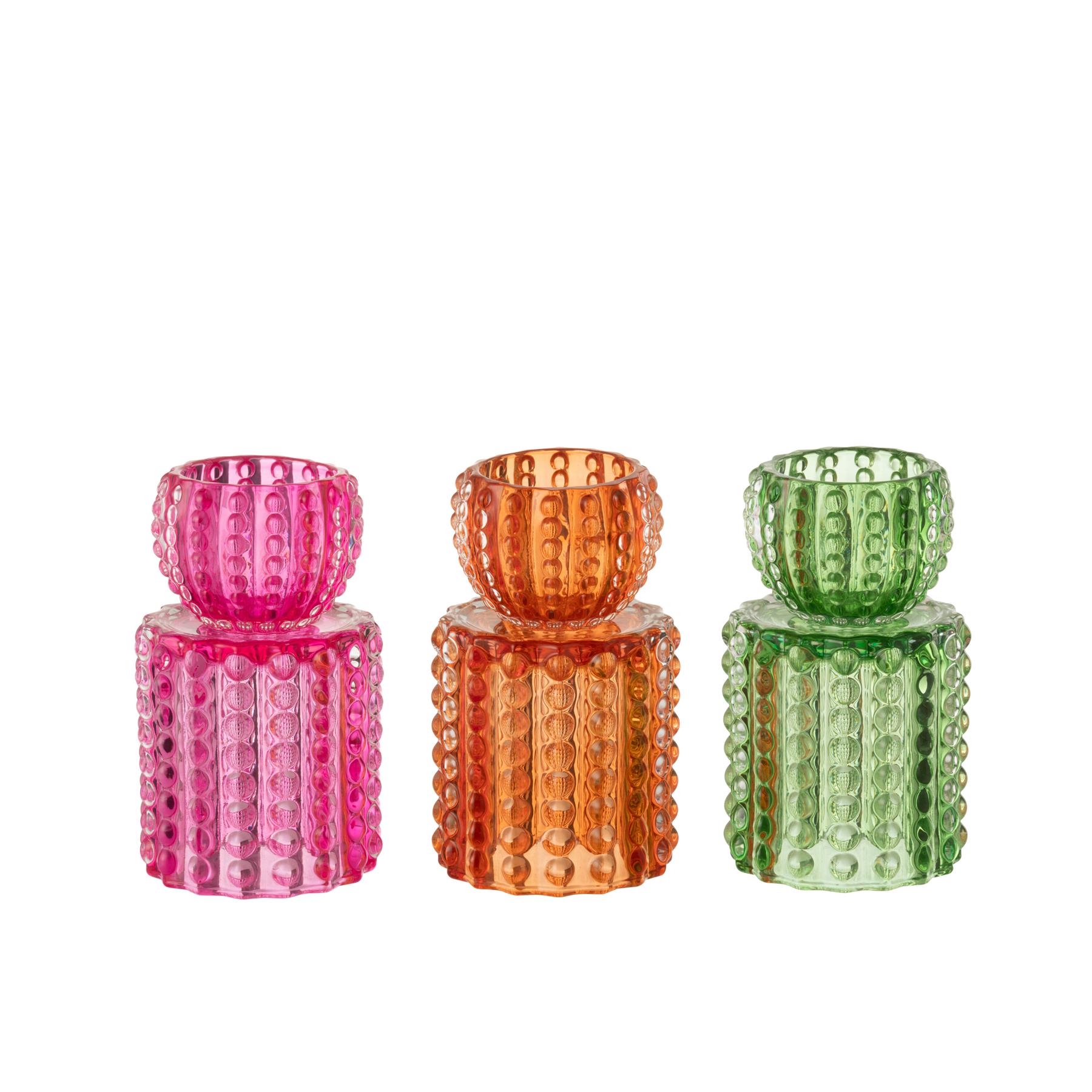 J-Line kandelaar Kala - glas - mix - 3 stuks