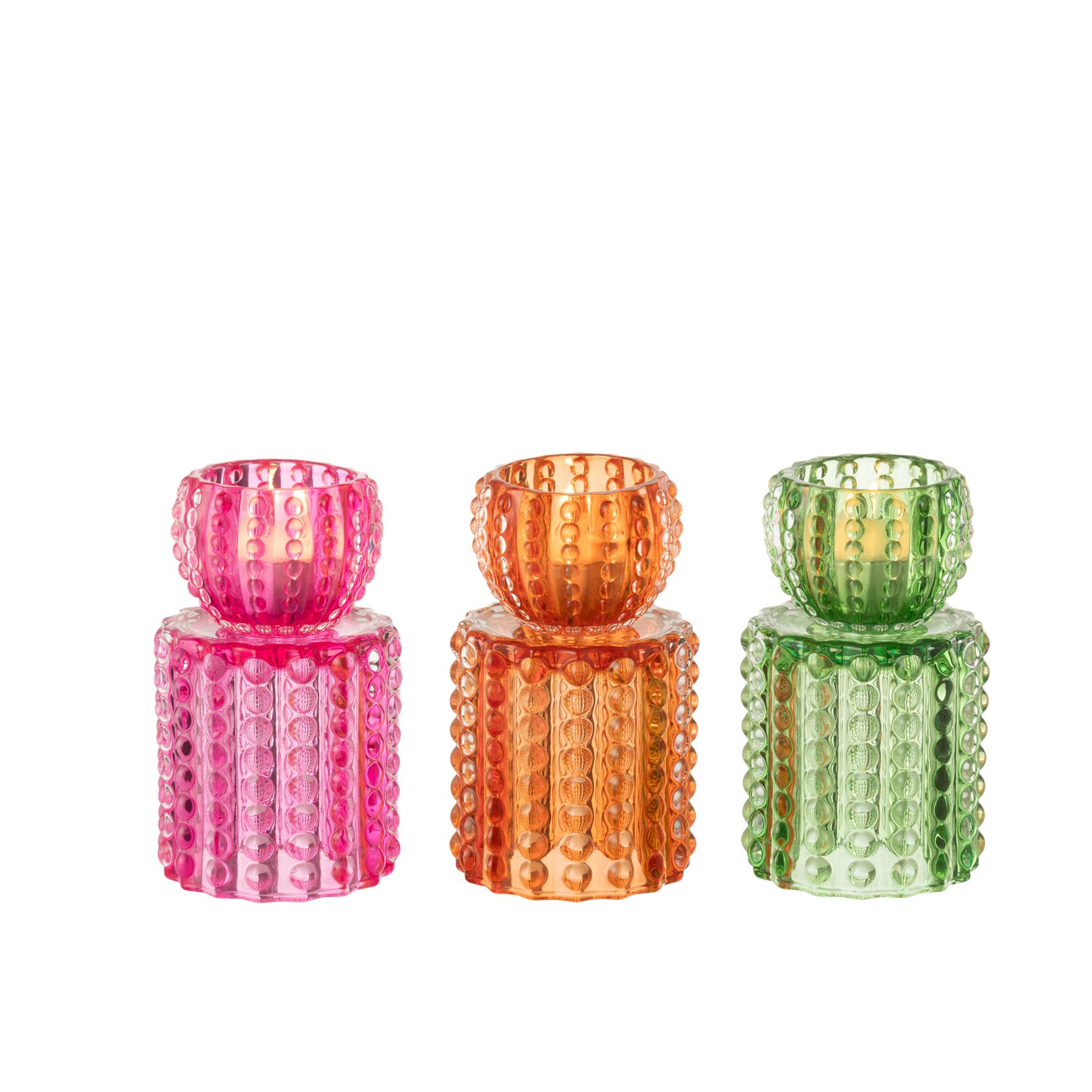 J-Line kandelaar Kala - glas - mix - 3 stuks