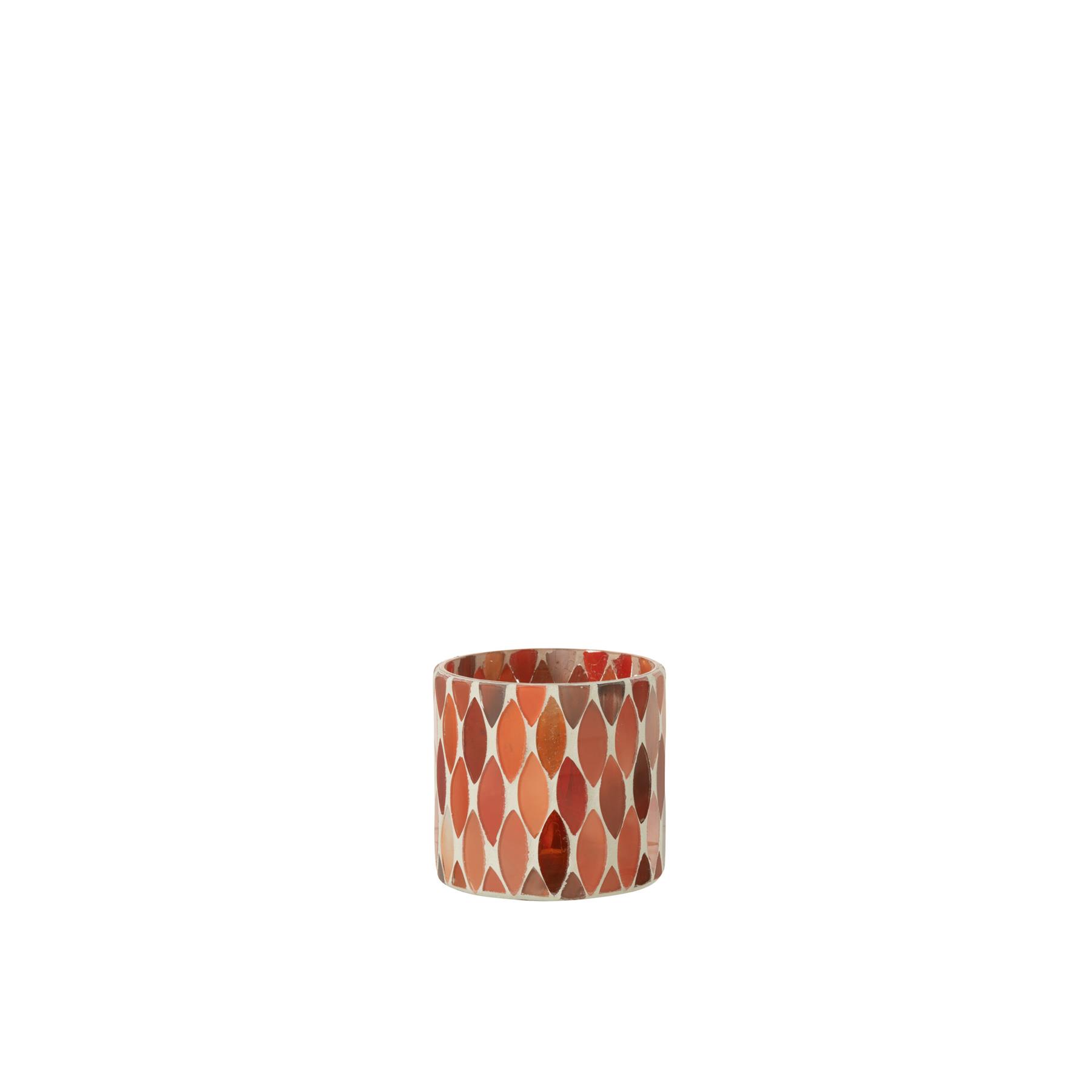 J-Line windlicht Mozaiek Blad - glas - rood|oranje - small - 2 stuks