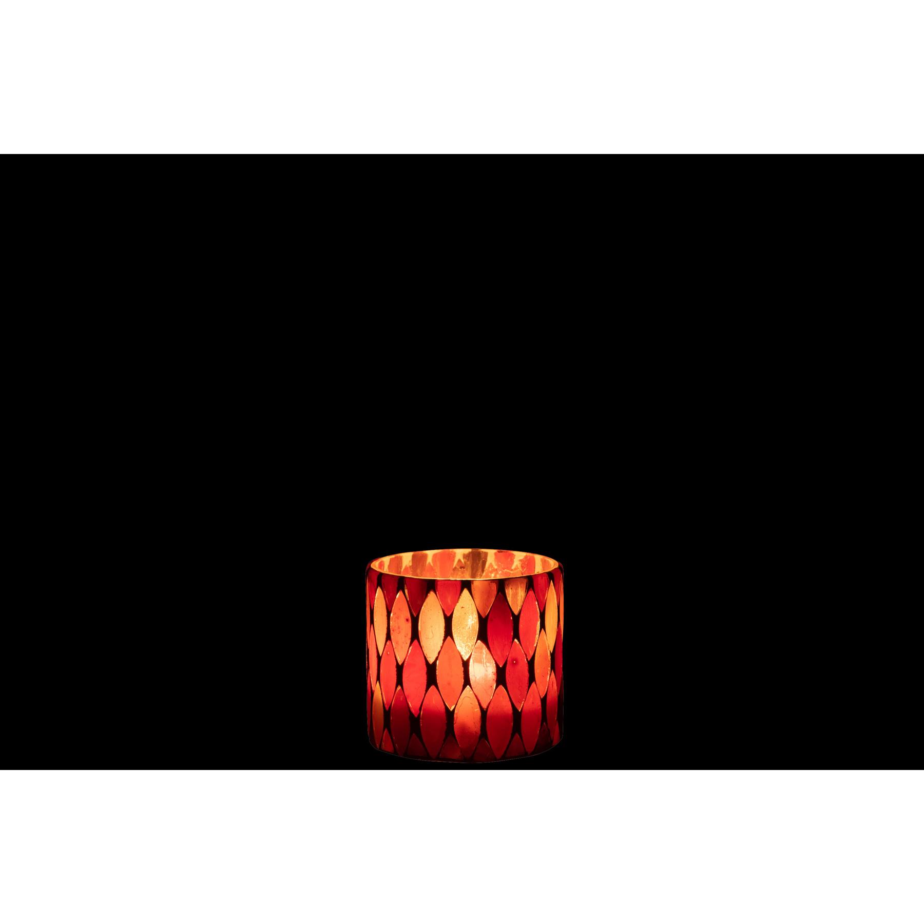 J-Line windlicht Mozaiek Blad - glas - rood|oranje - small - 2 stuks