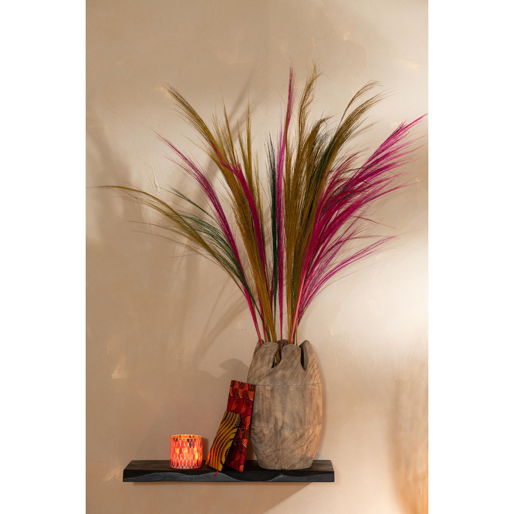 J-Line windlicht Mozaiek Blad - glas - rood|oranje - small - 2 stuks