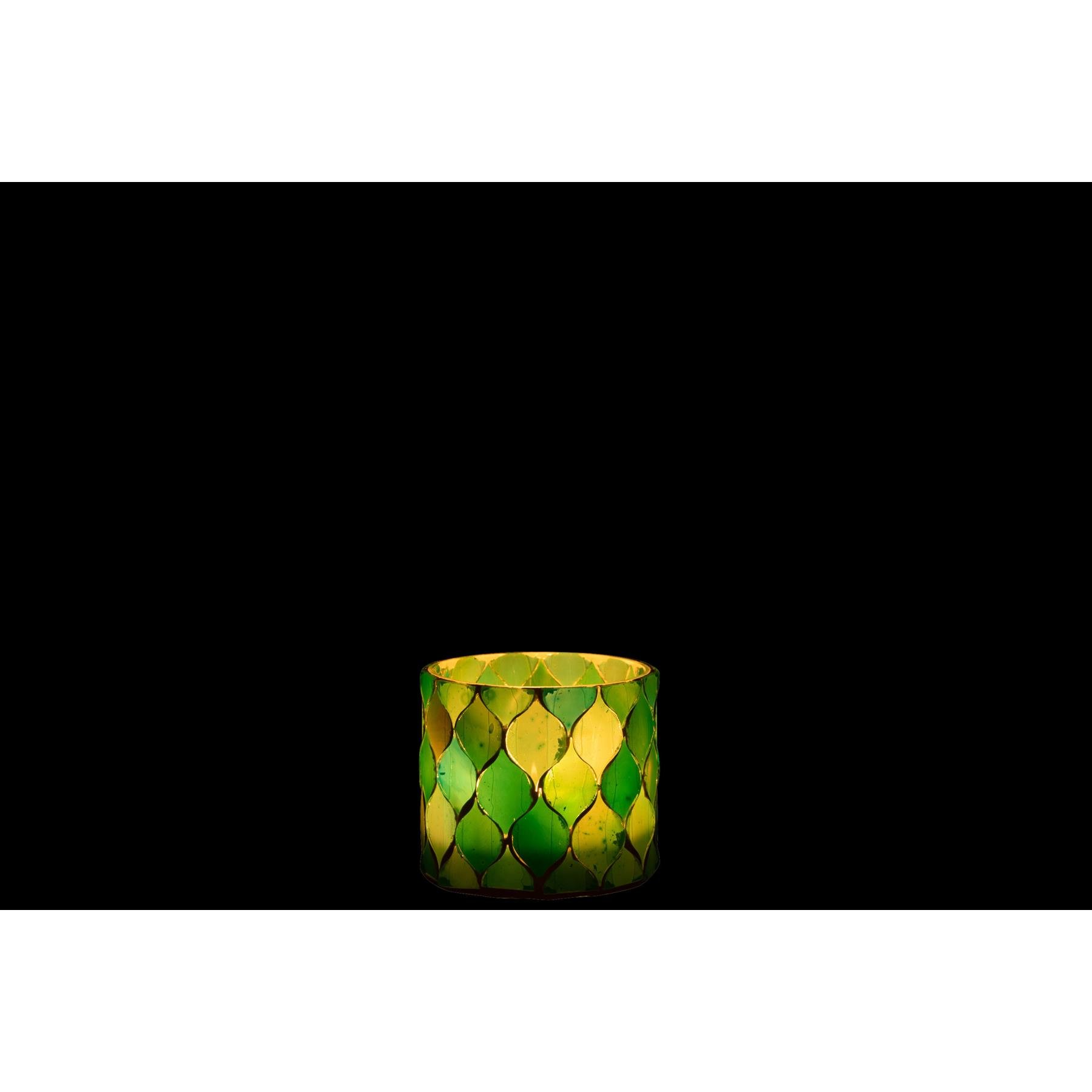 J-Line windlicht Mozaiek Diamant - glas - blauw|groen - small