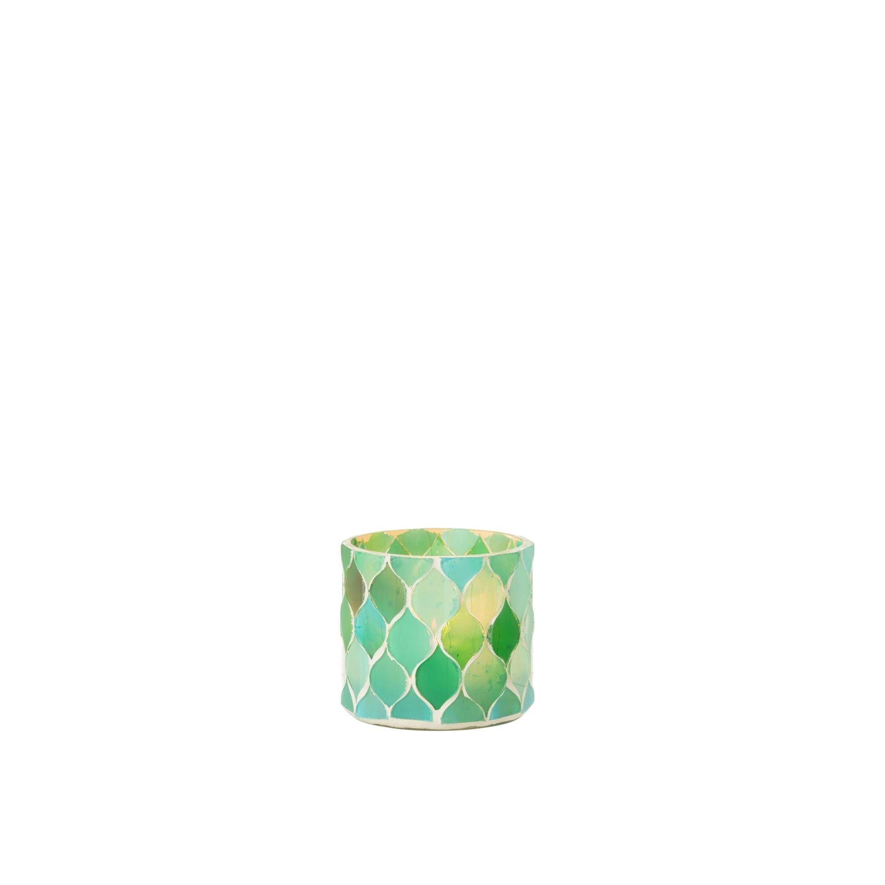 J-Line windlicht Mozaiek Diamant - glas - blauw|groen - small