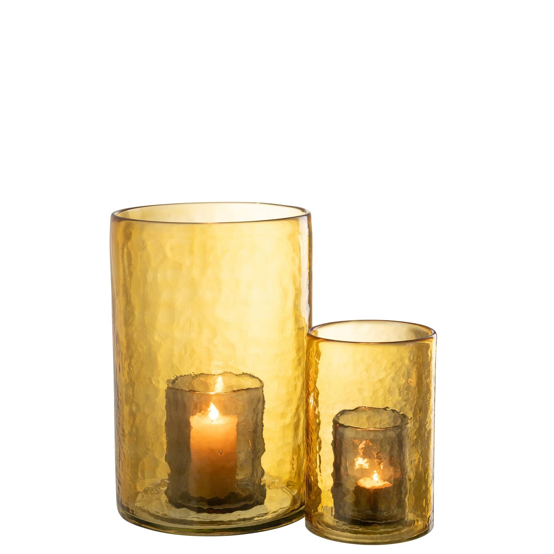 J-Line windlicht Dubbel - glas - geel - large