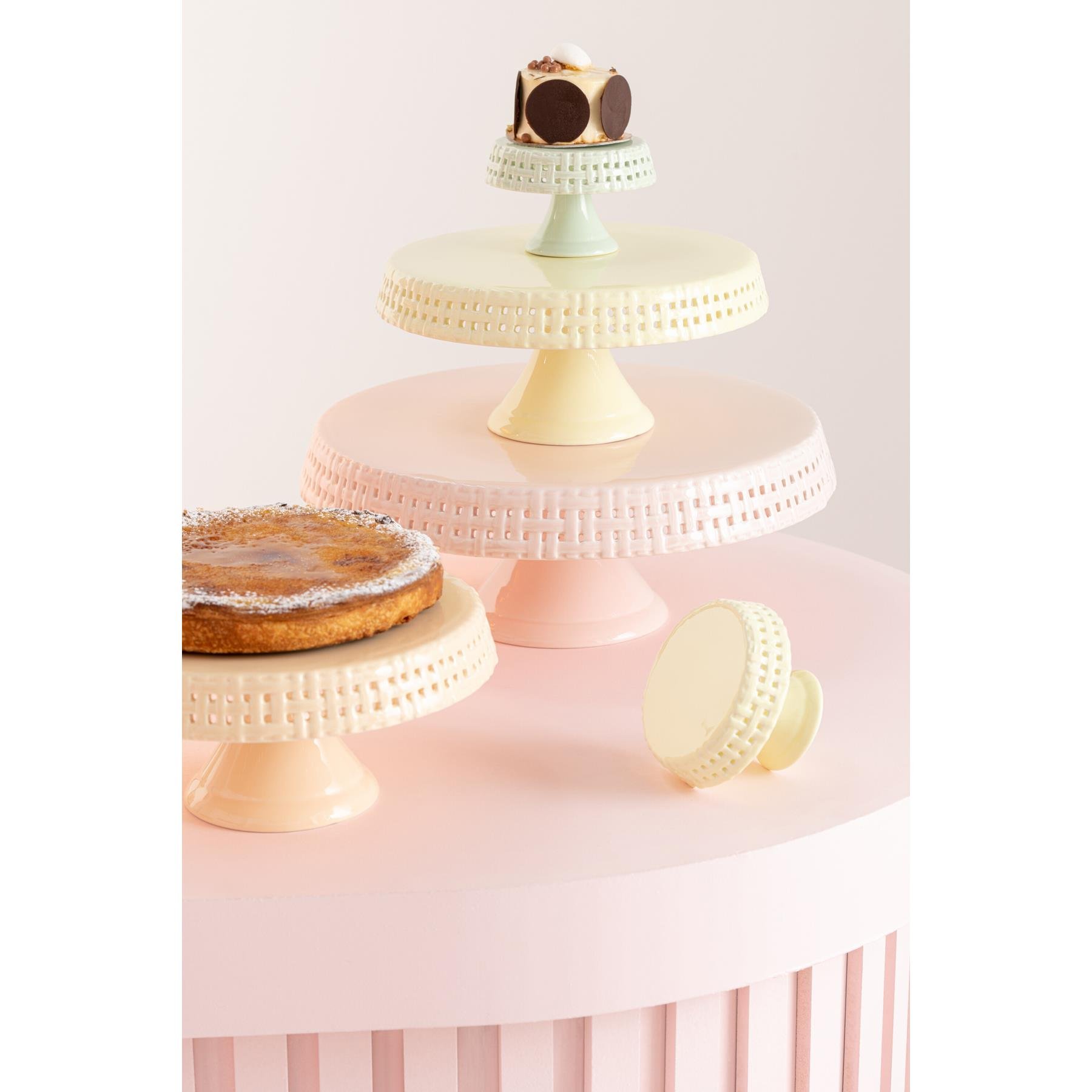 J-Line bord Cake bord - taartplateau - keramiek - roze - medium