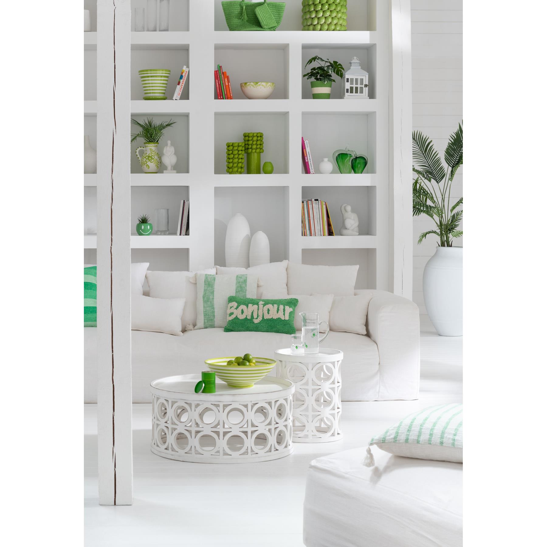 J-Line Lebrillo Bowl Granada Stripes Ceramic White|Green