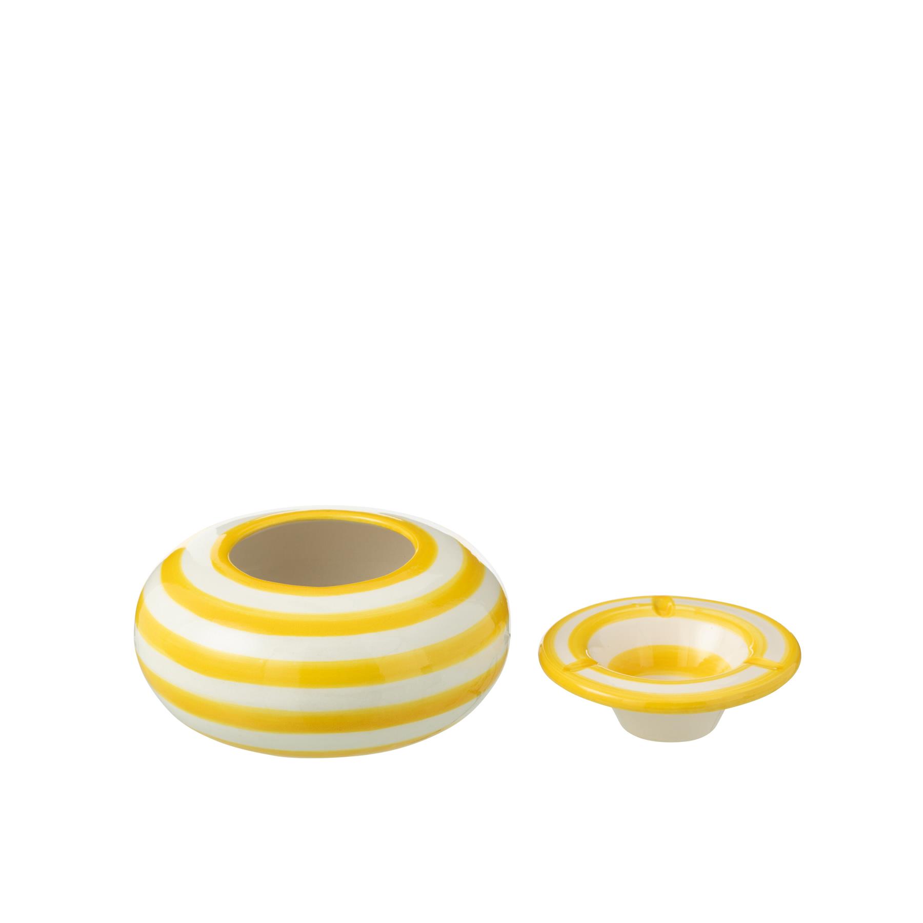 J-Line Ashtray Granada Stripes Ceramic White|Yellow Large