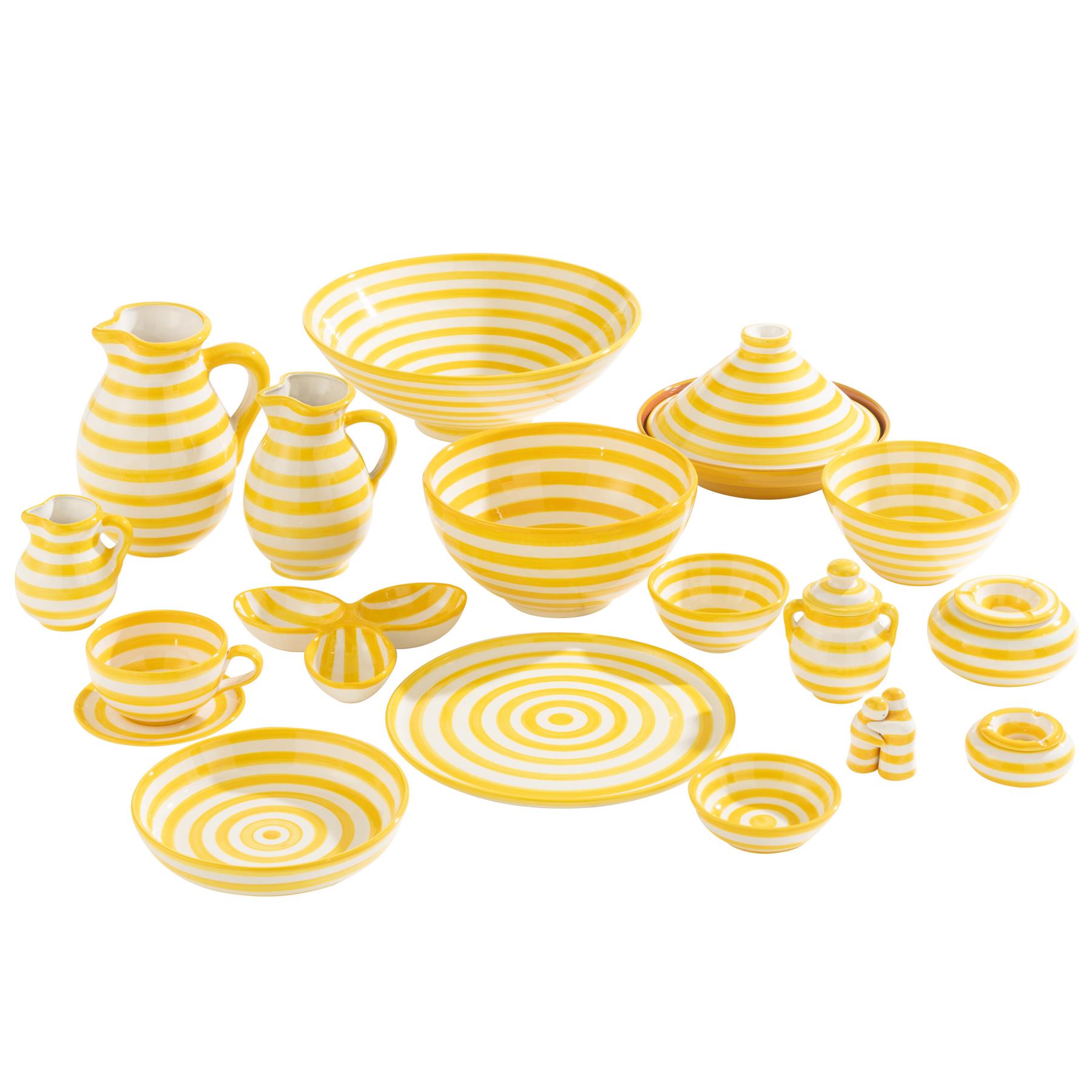 J-Line Ashtray Granada Stripes Ceramic White|Yellow Large