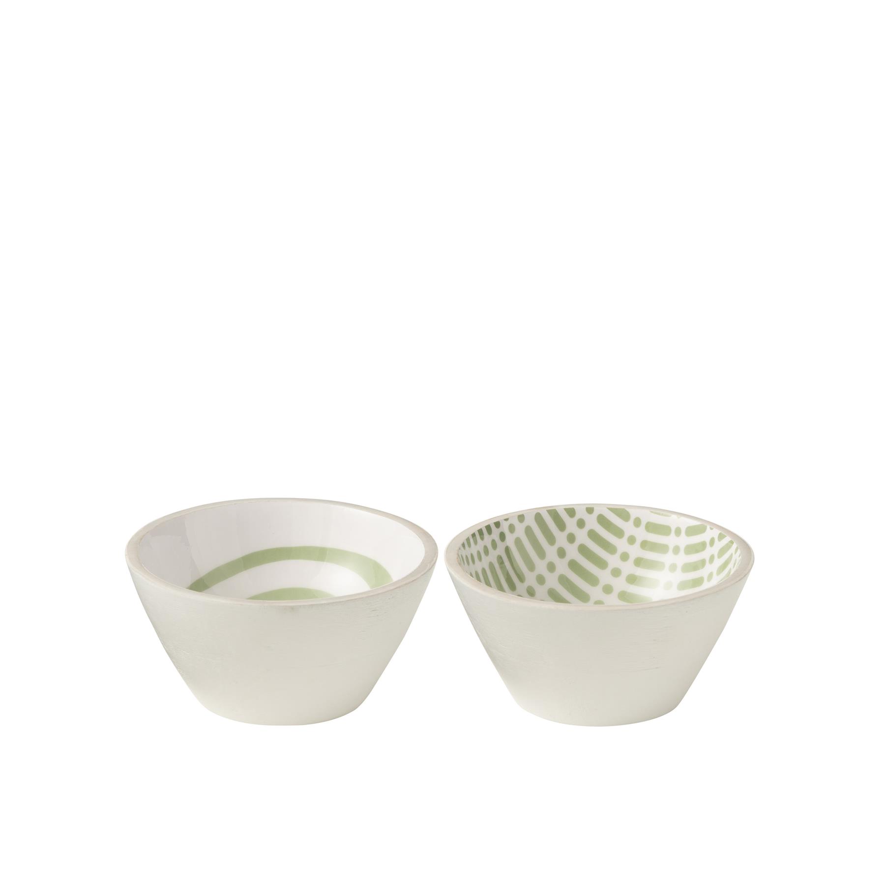 J-Line kom - hout - groen|wit - medium - 2 stuks