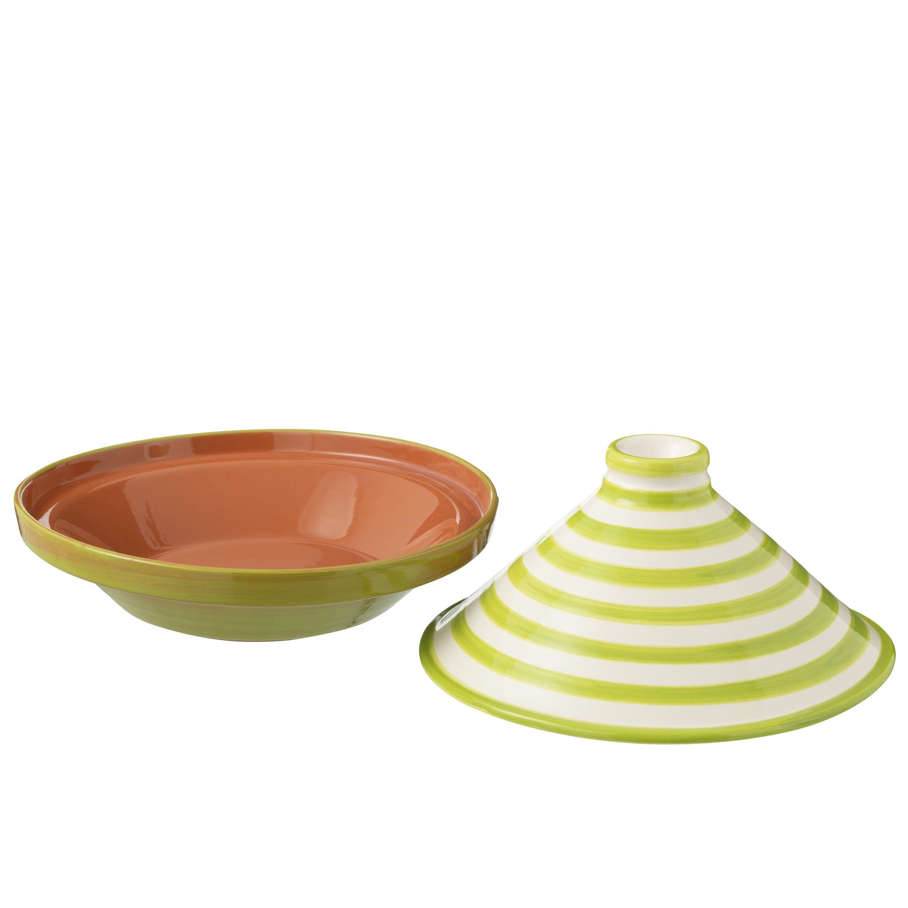J-Line Tagine Granada Stripes Ceramic White|Green