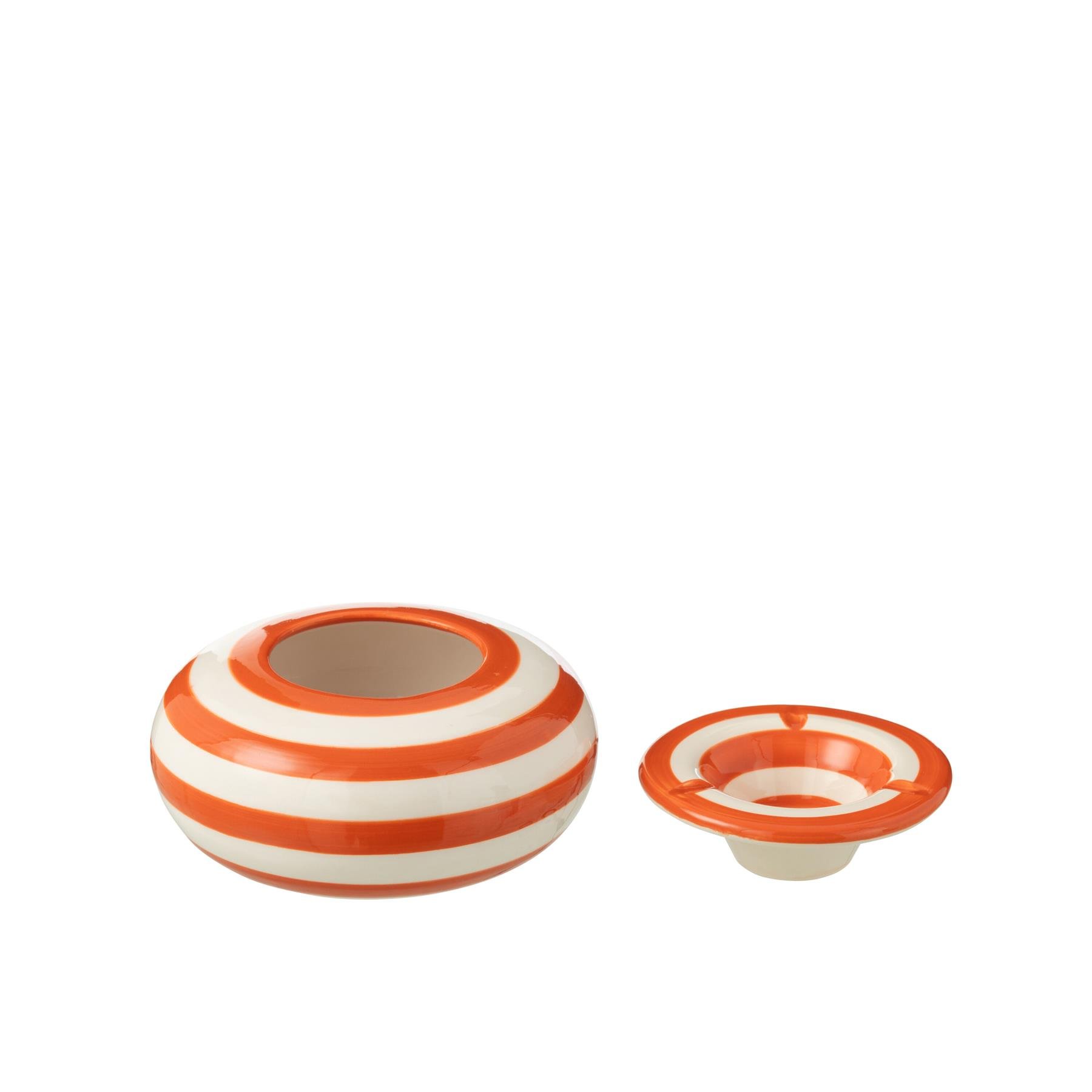 J-Line Ashtray Granada Stripes Ceramic White|Orange Large