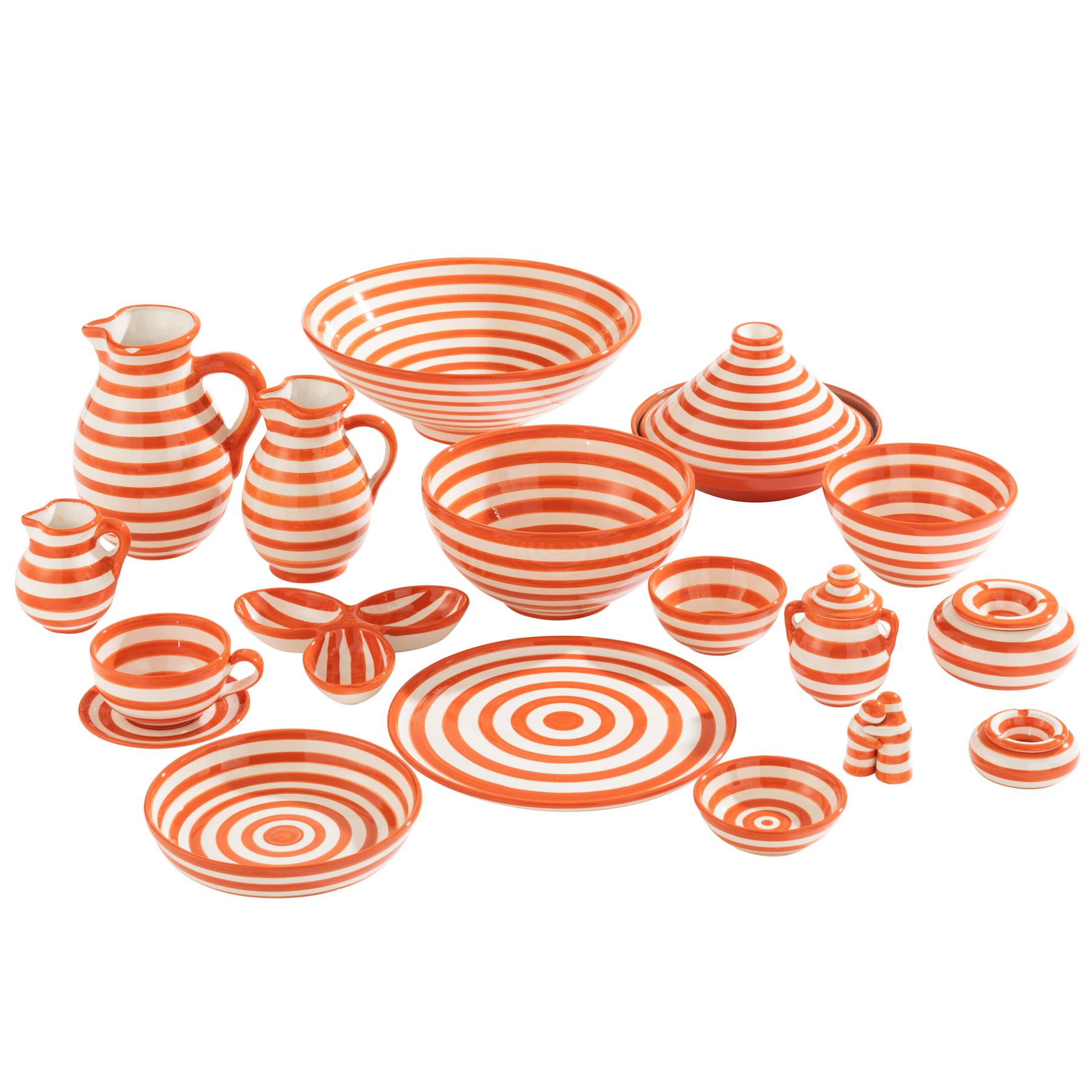 J-Line Ashtray Granada Stripes Ceramic White|Orange Large