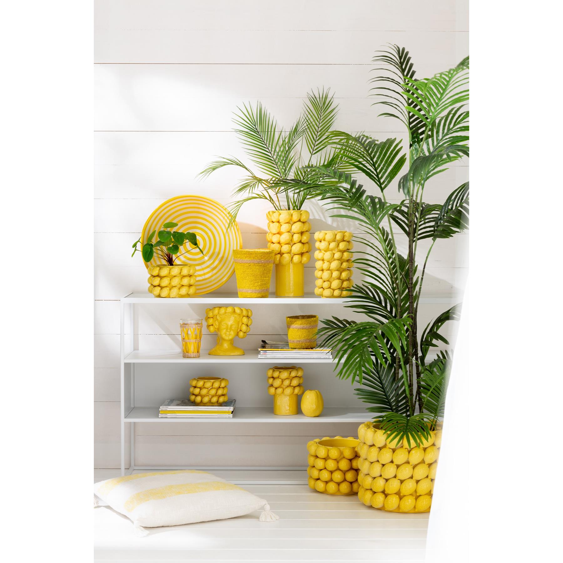 J-Line Lebrillo Bowl Granada Stripes Ceramic White|Yellow