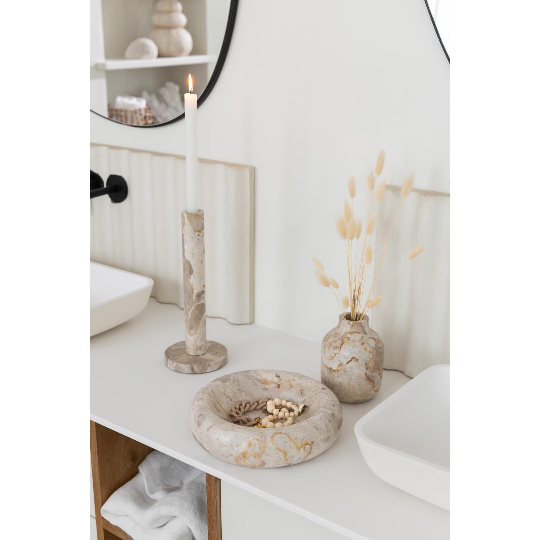 J-Line kom Rond Laag Marmer - steen - beige - small