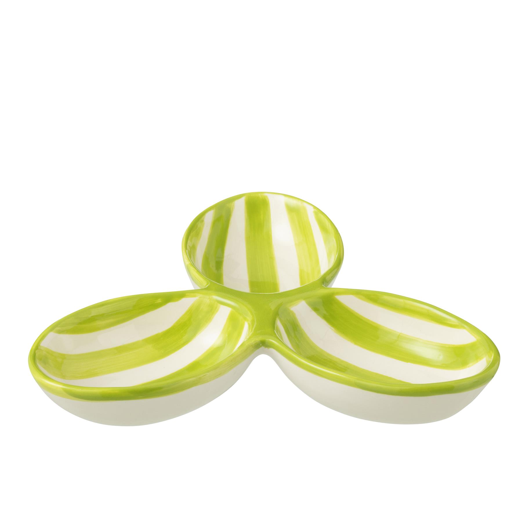 J-Line Apero Dish Granada Stripes Clover Ceramic White Green
