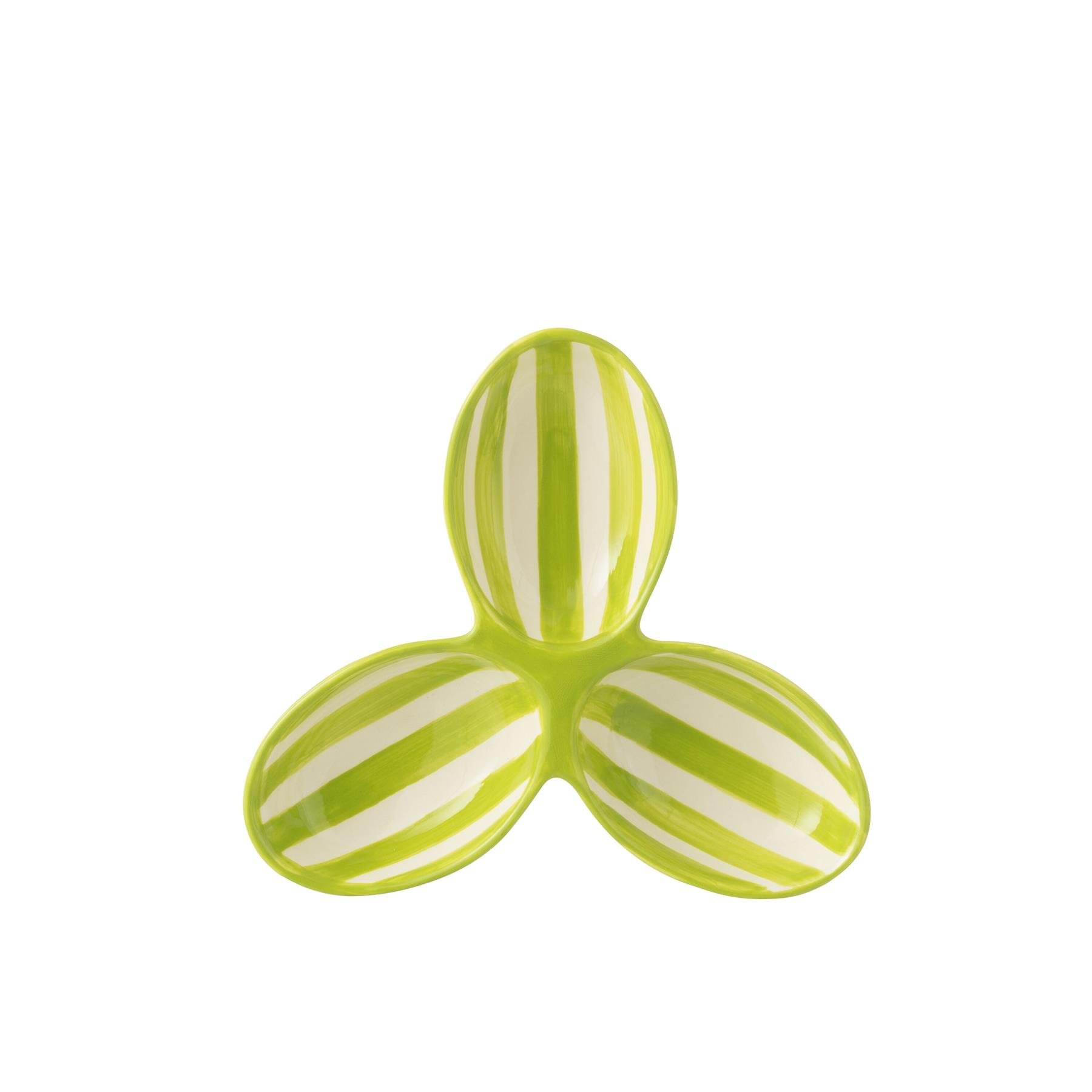 J-Line Apero Dish Granada Stripes Clover Ceramic White Green