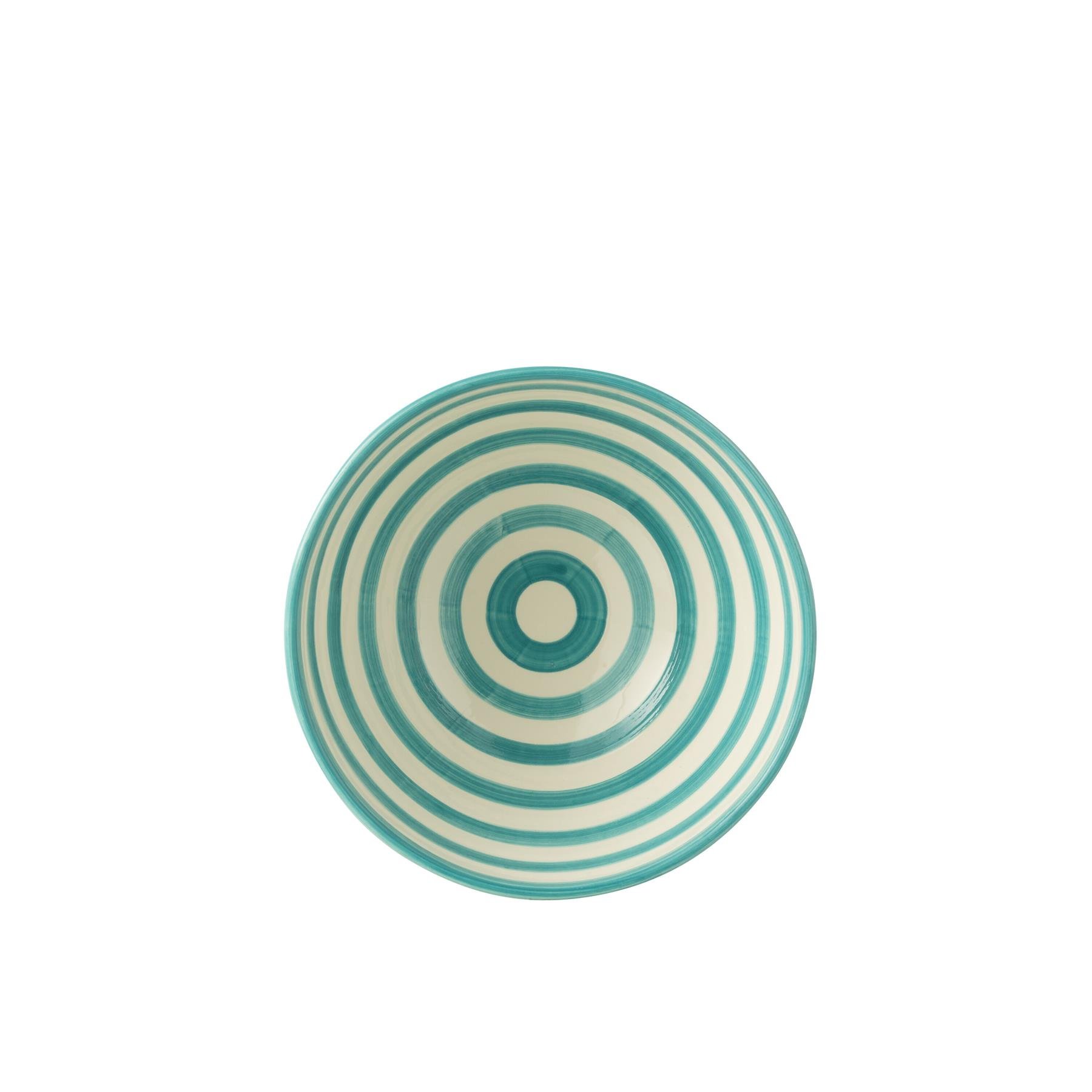 J-Line Bowl Granada Stripes High Ceramic White|Aqua Large