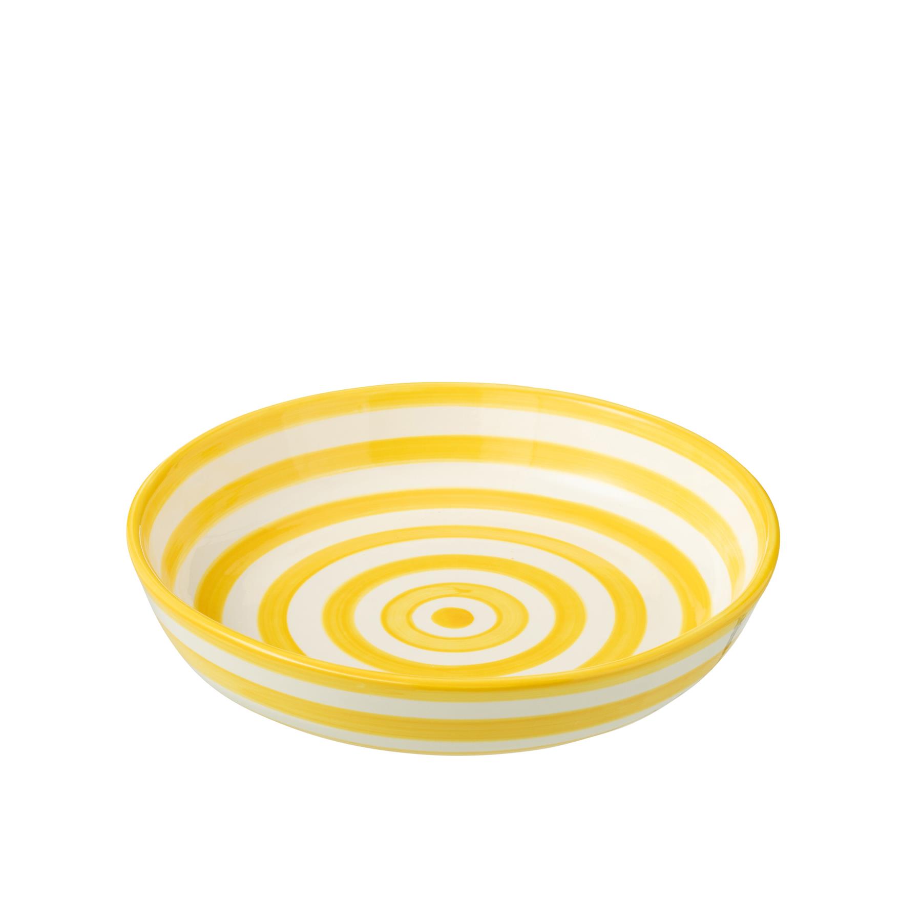 J-Line Bowl Granada Stripes Low Ceramic White|Yellow Large