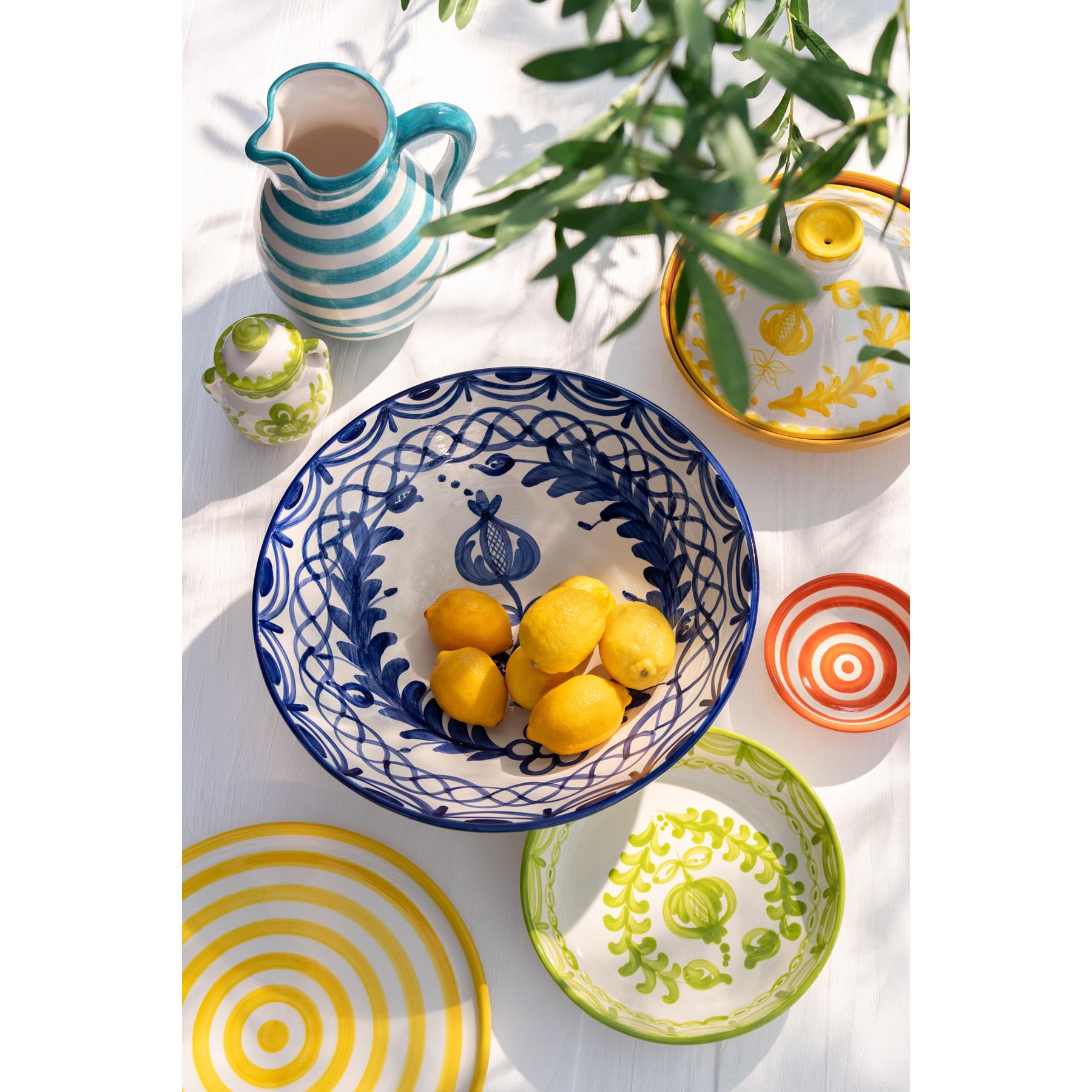 J-Line Plate Granada Stripes Ceramic White|Yellow