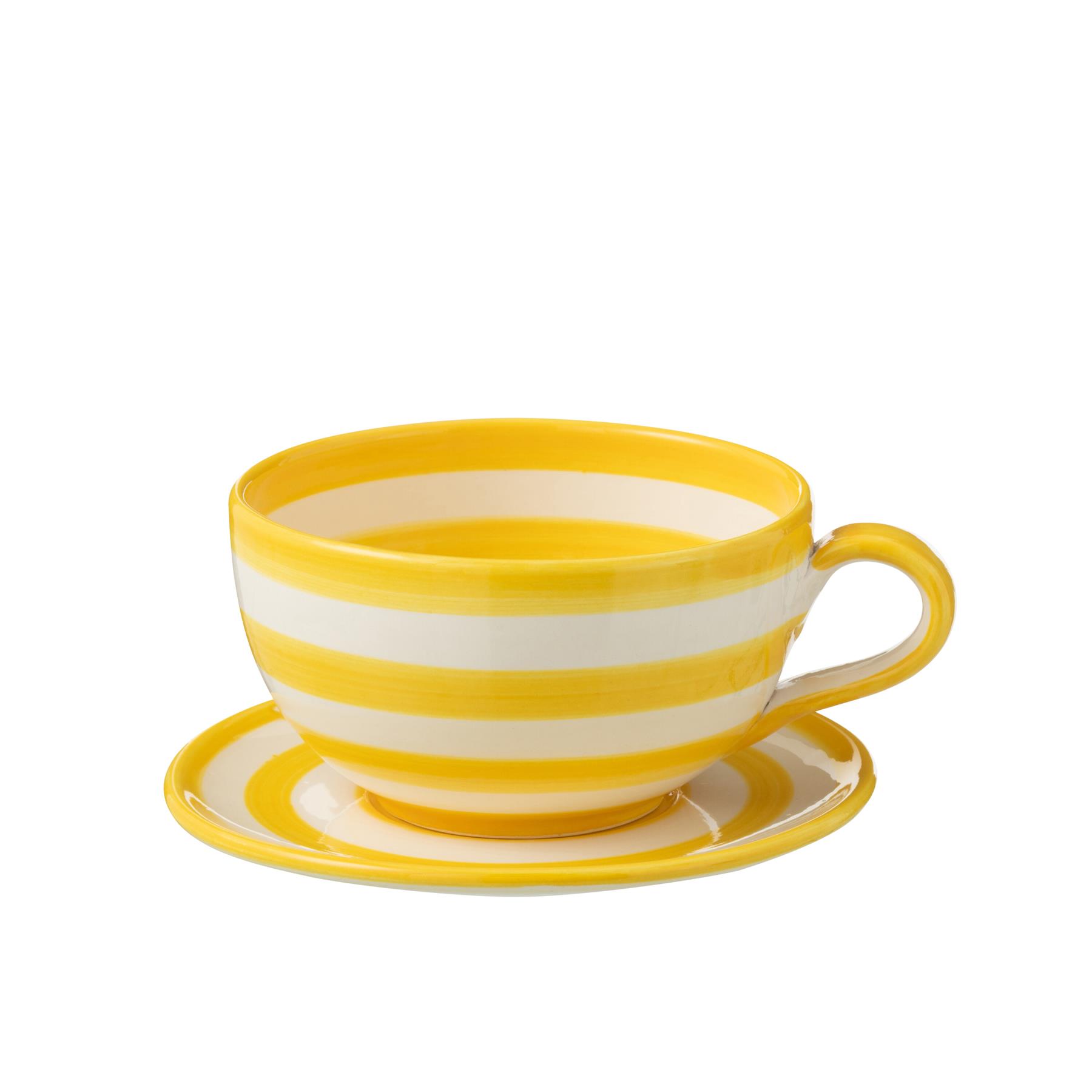 J-Line Cup+Plate Granada Stripes Ceramic White|Yellow