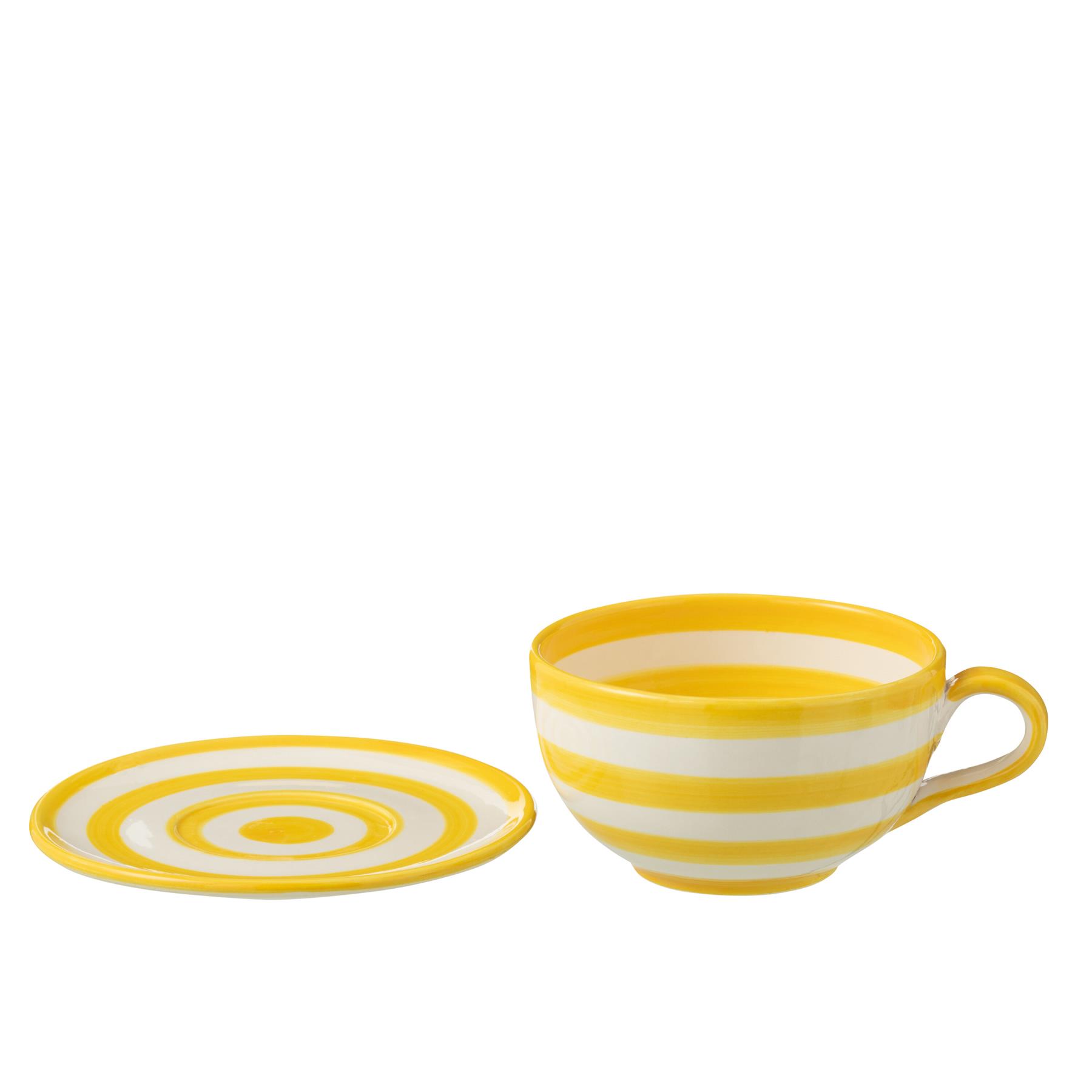 J-Line Cup+Plate Granada Stripes Ceramic White|Yellow