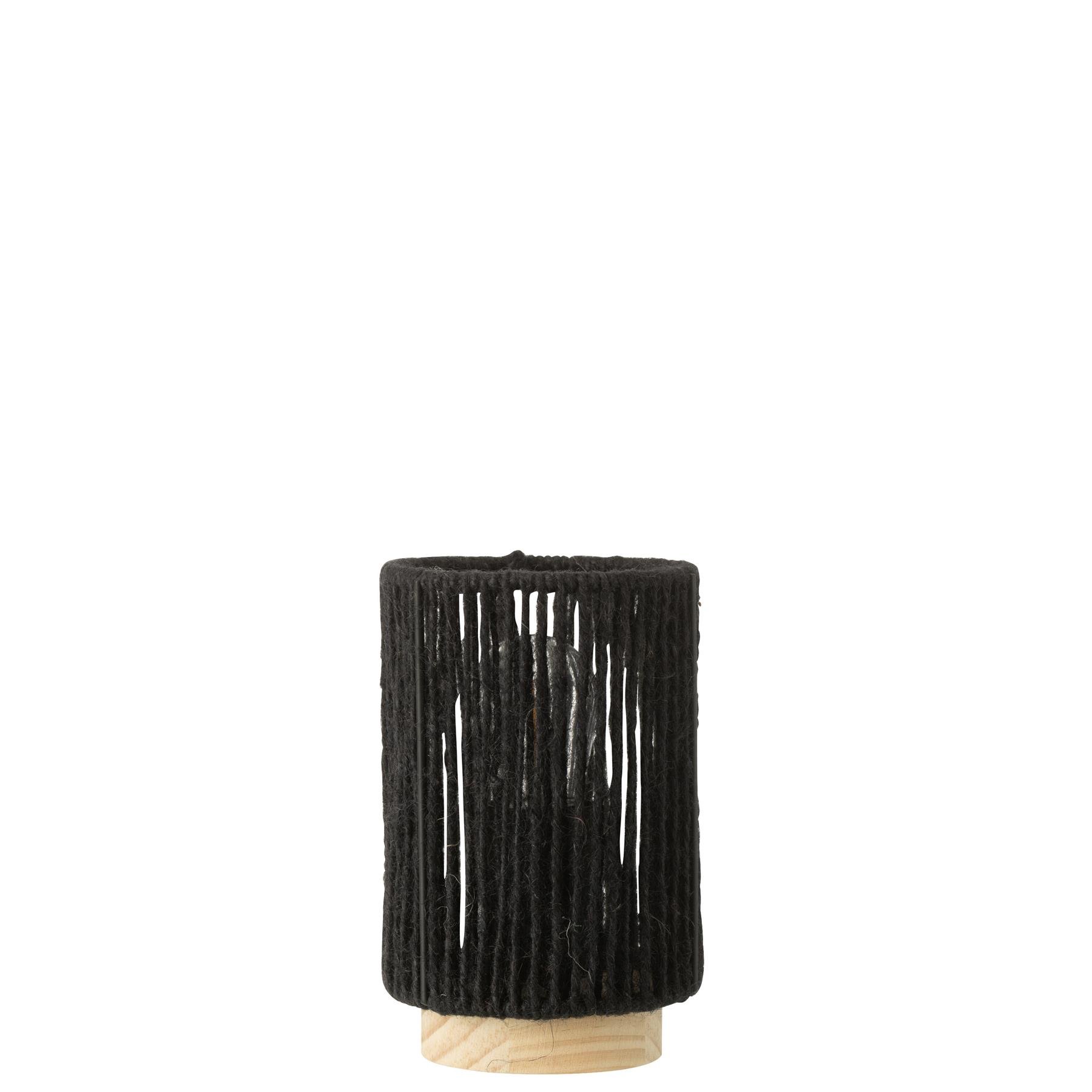 J-Line lamp Cilinder - metaal|katoen - zwart - small - LED lichtjes