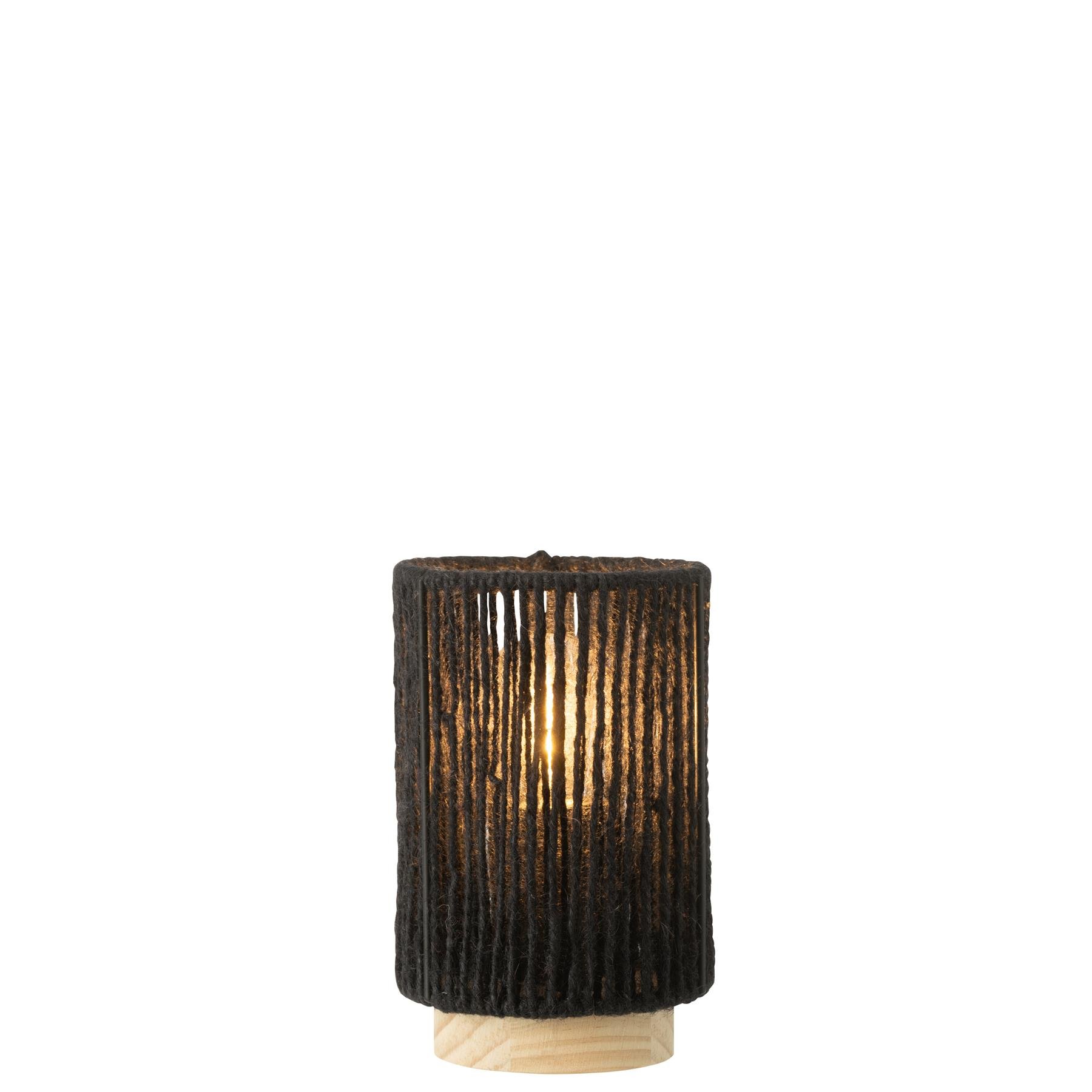 J-Line lamp Cilinder - metaal|katoen - zwart - small - LED lichtjes
