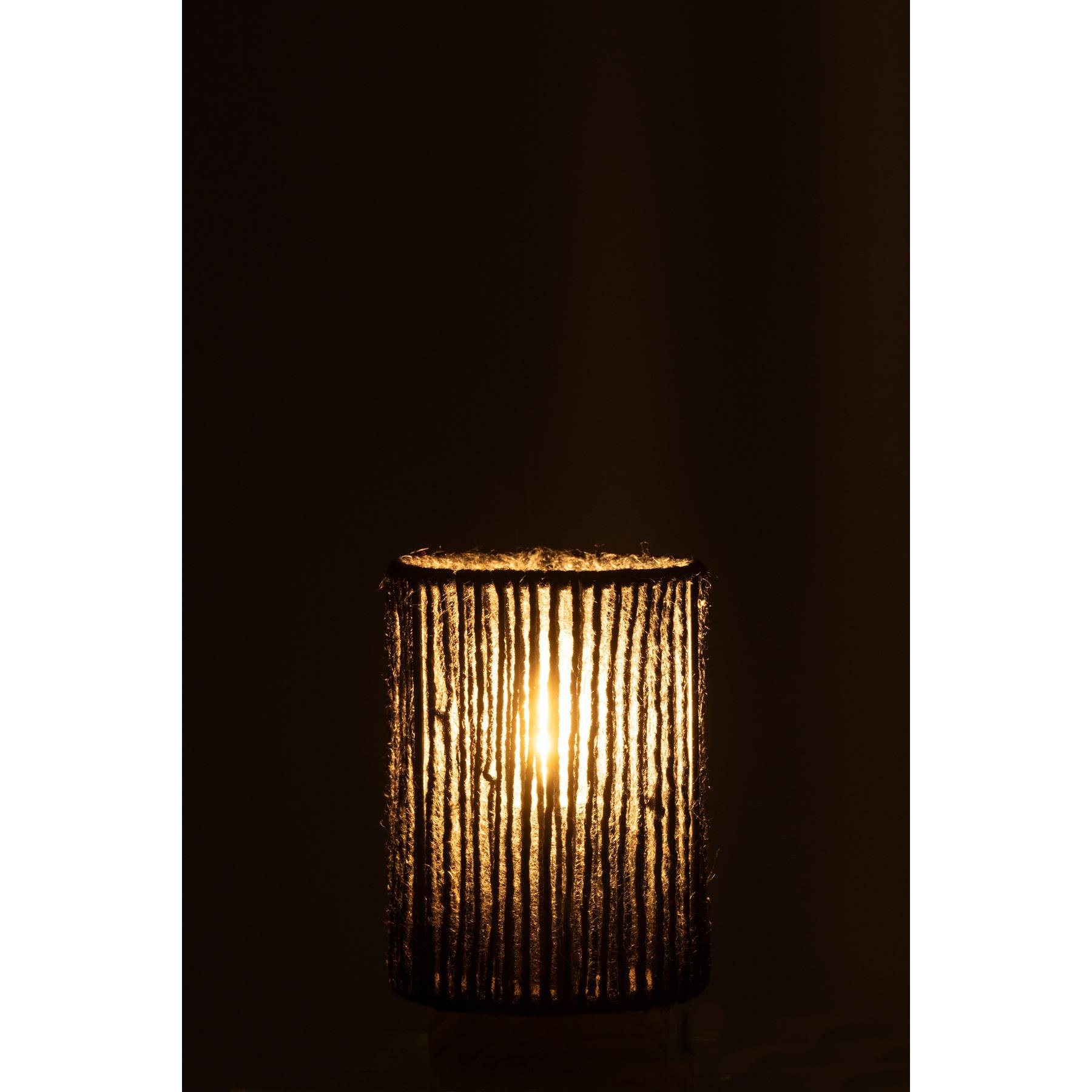 J-Line lamp Cilinder - metaal|katoen - zwart - small - LED lichtjes