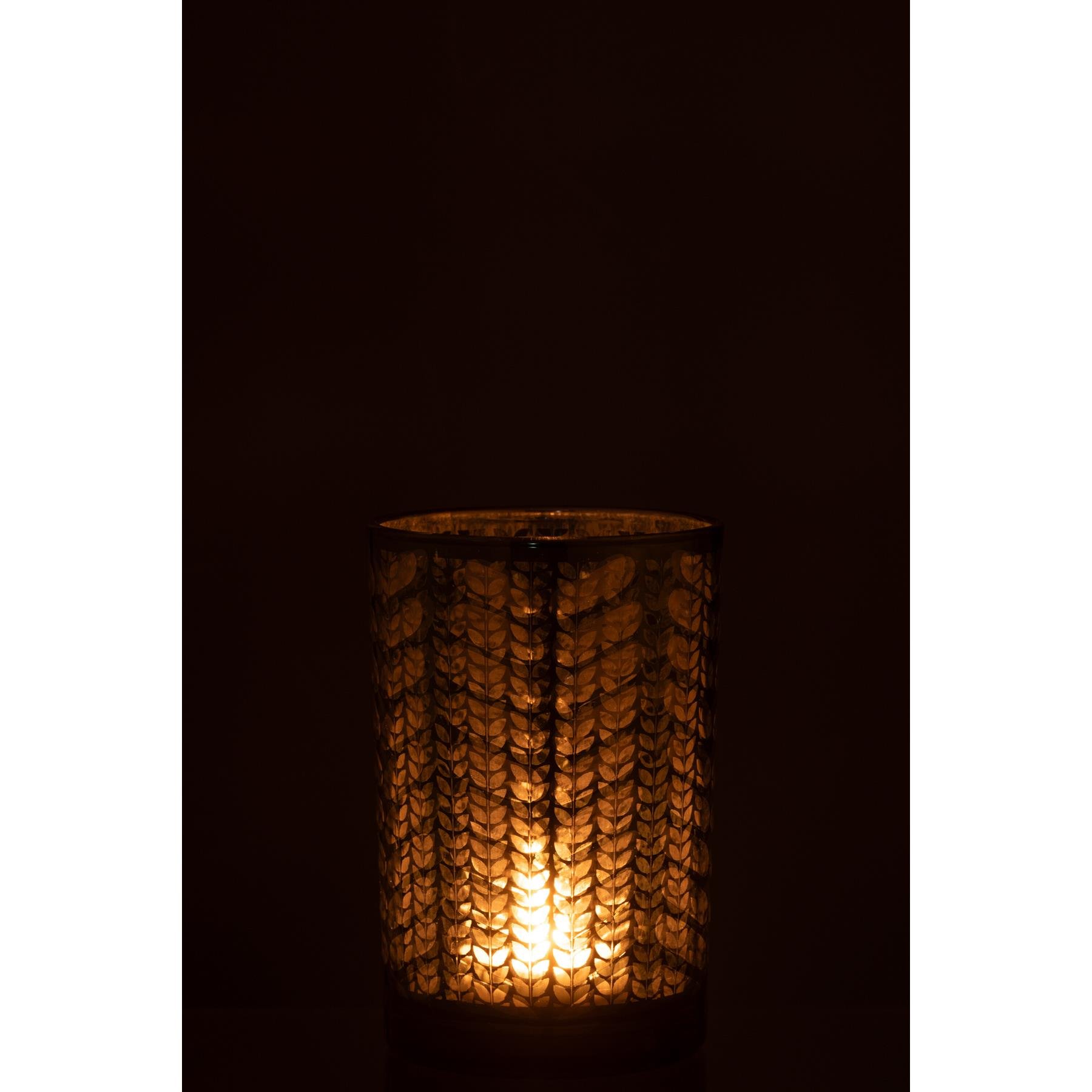 J-Line windlicht Visgraat - glas - groen|zilver - large