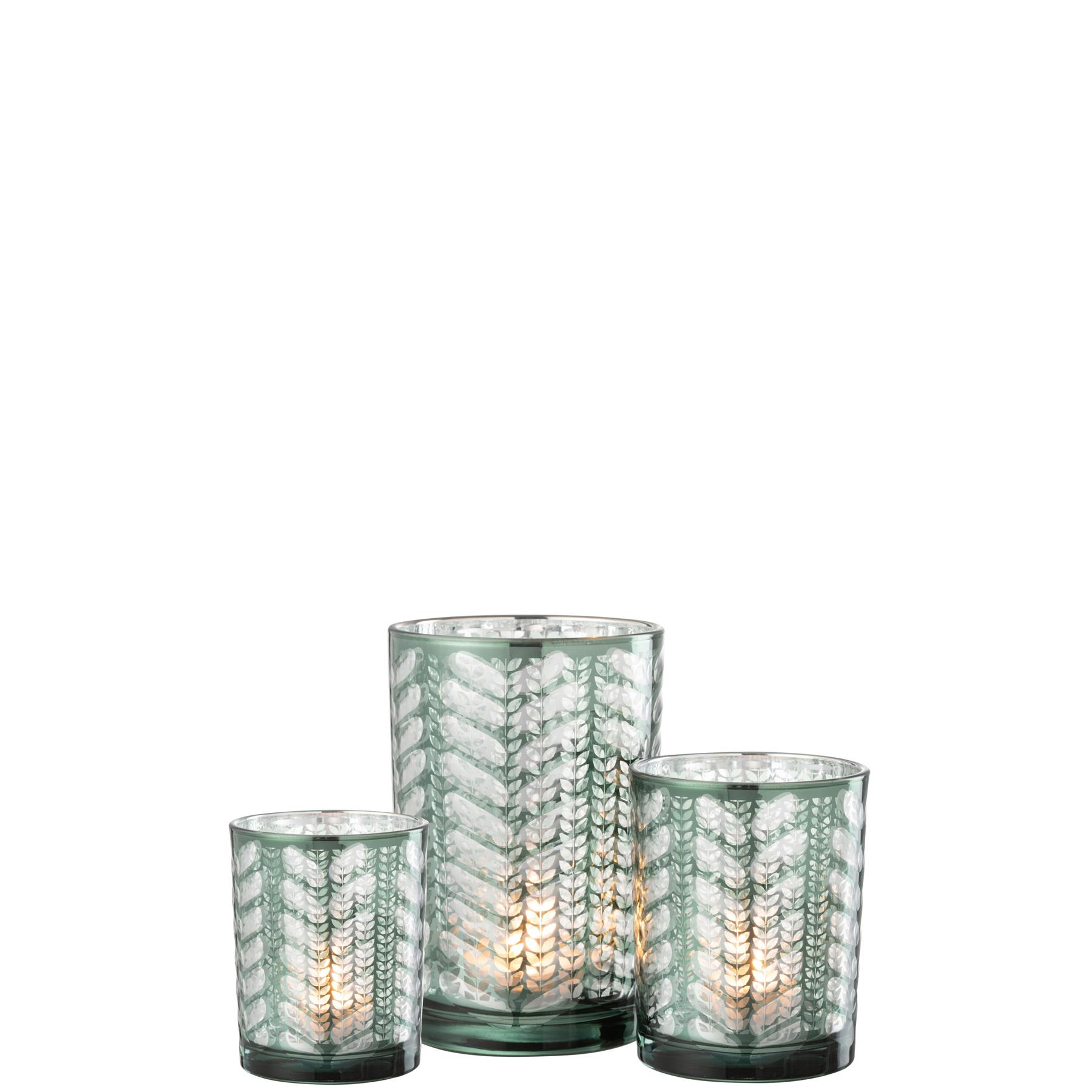 J-Line windlicht Visgraat - glas - groen|zilver - large