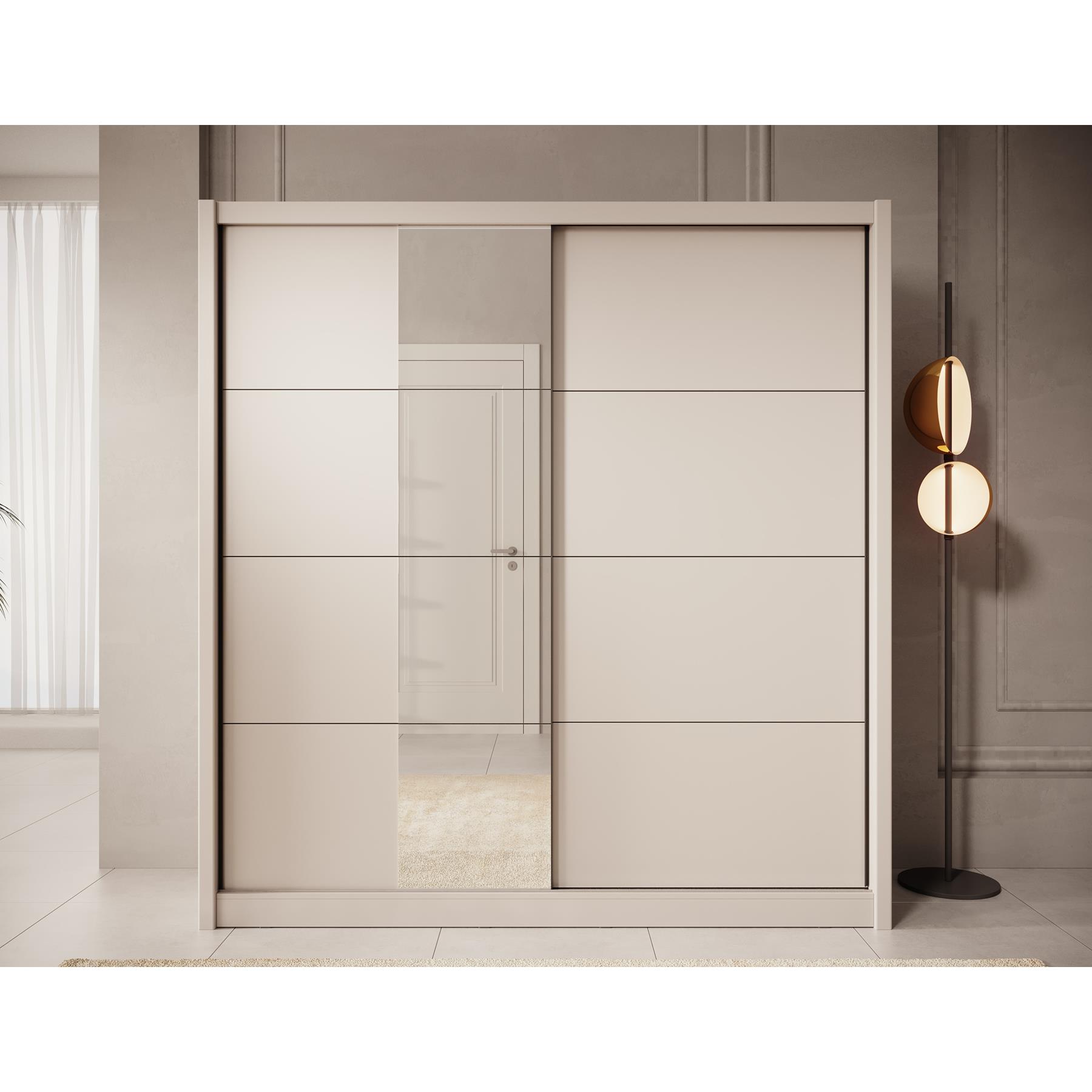 Meubella Kledingkast Azul - Beige - 205 cm - Met spiegel