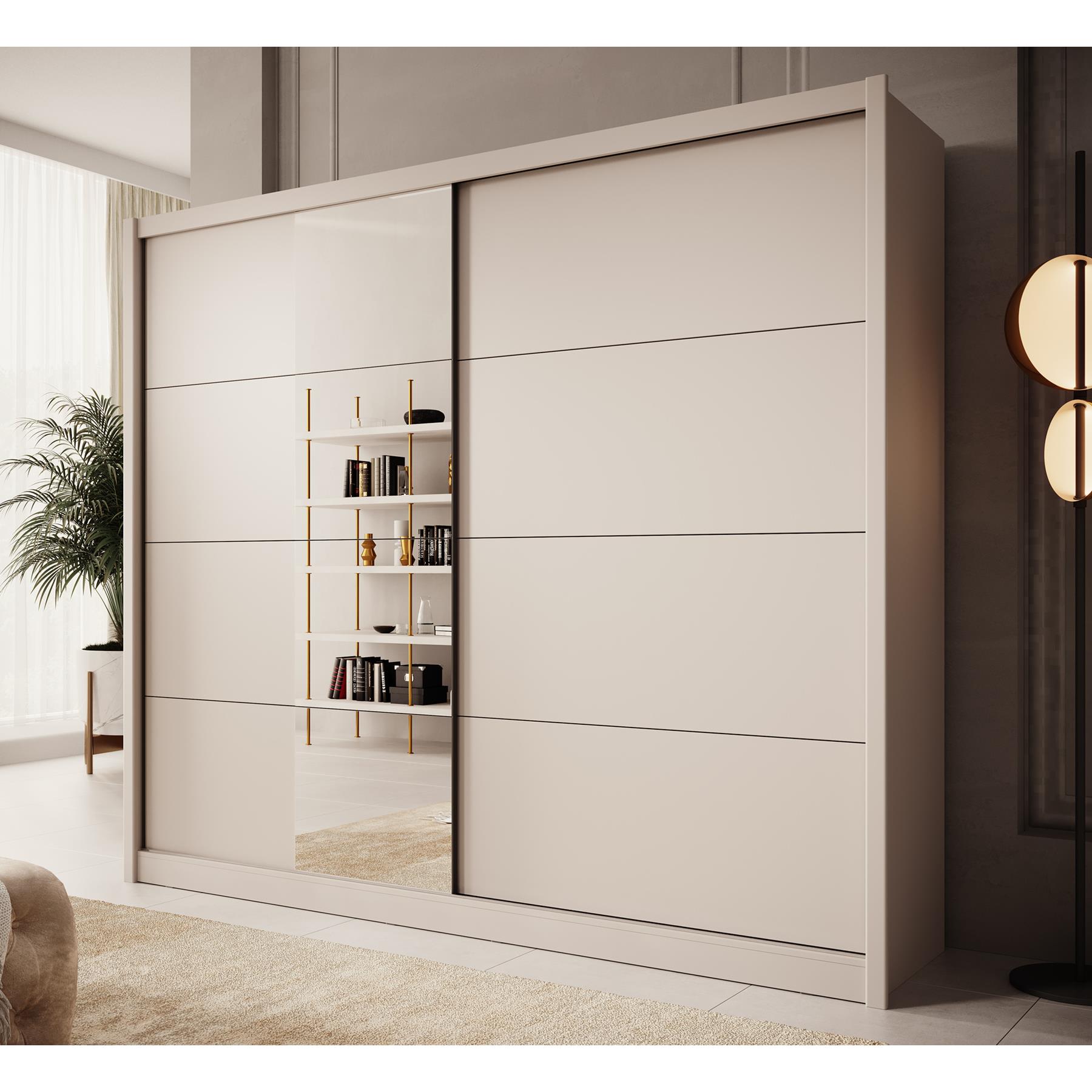 Meubella Kledingkast Azul - Beige - 251 cm - Met spiegel