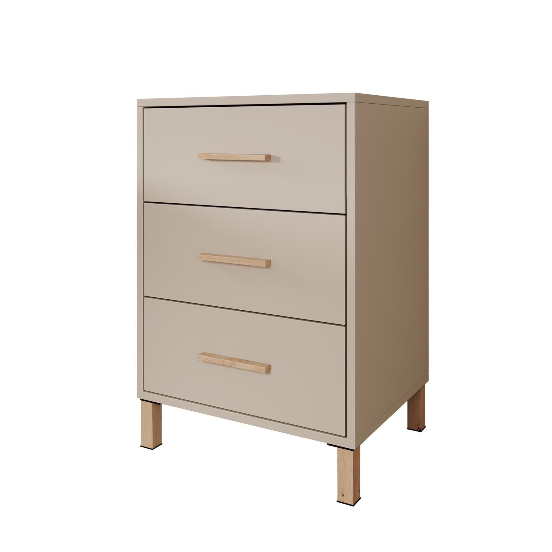 Meubella Nachtkastje Bahia - Beige - 48 cm - 3 lades