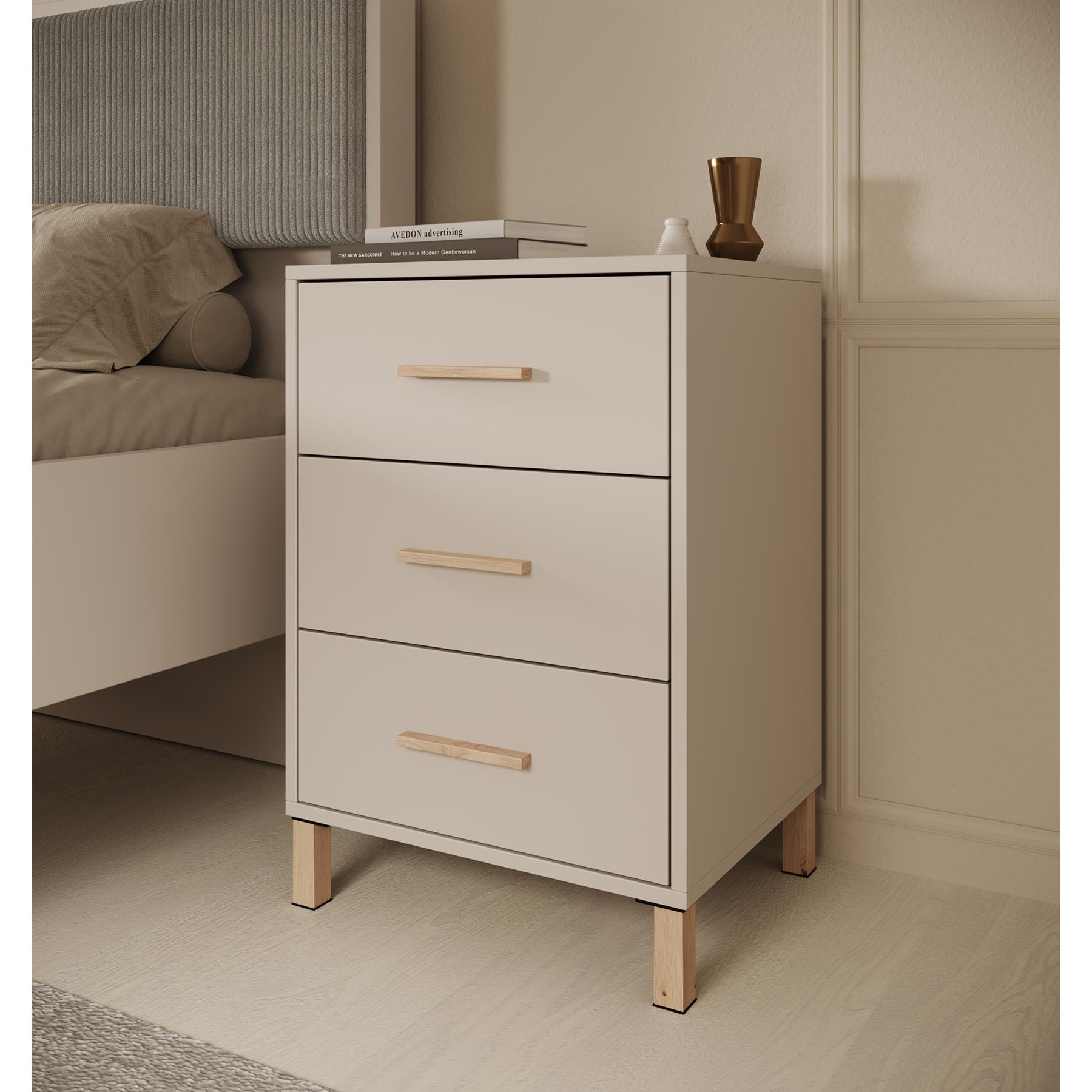 Meubella Nachtkastje Bahia - Beige - 48 cm - 3 lades