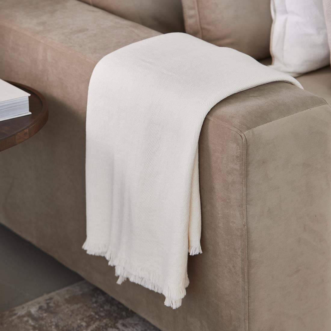 Riviera Maison Plaid Beige - Sofia Decoratie deken 180x130 - Katoen