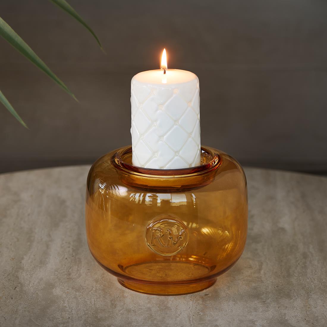 Riviera Maison Windlicht rond Bruin - Willow Kaarsenhouder groot Glas