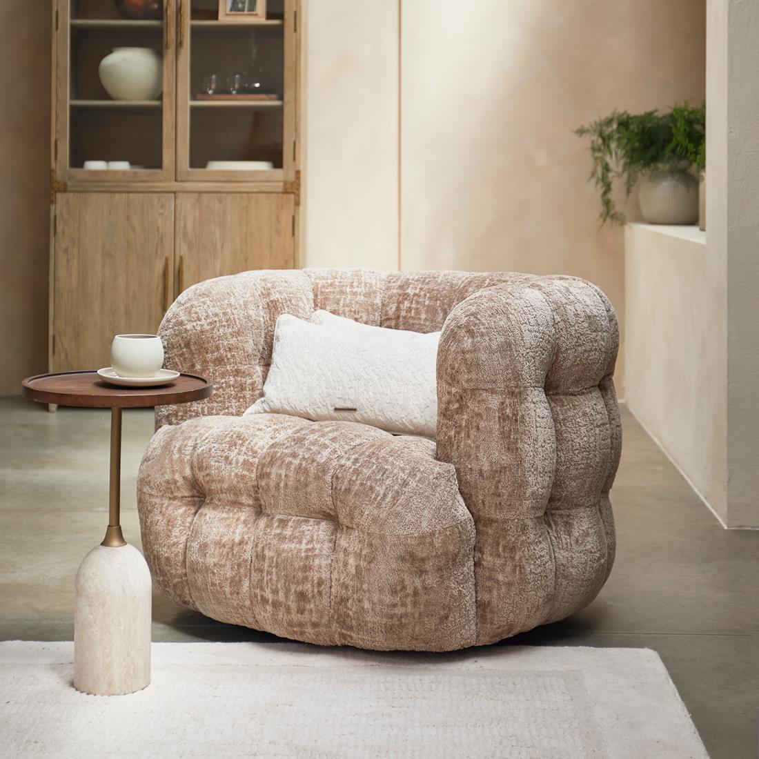 Rivièra Maison - Arosa Fauteuil in T20 - Taupe, PA5 - Polyester en Beukenhout, 101x95x75 cm