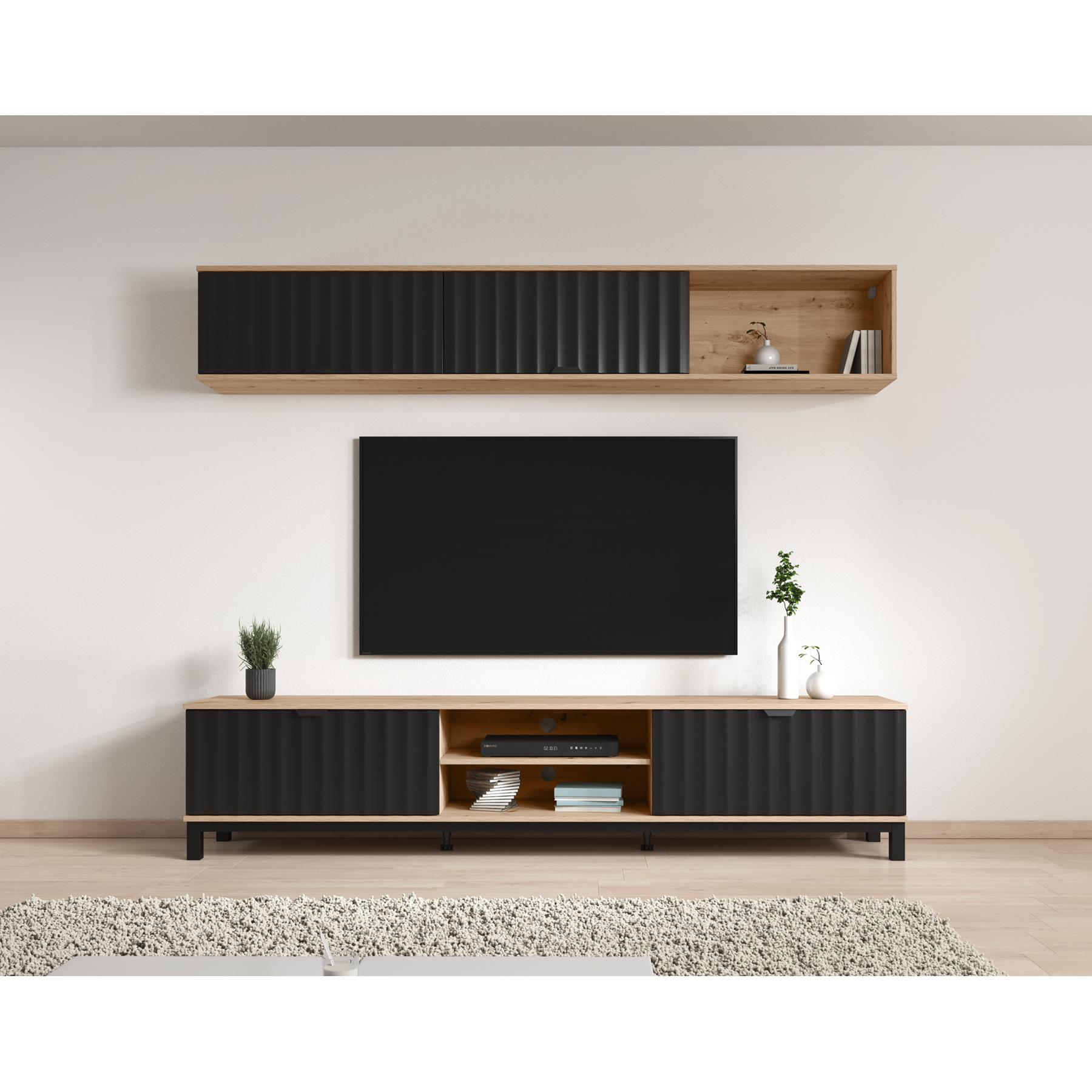 Meubella Wandmeubel Mansell - Zwart - 218 cm